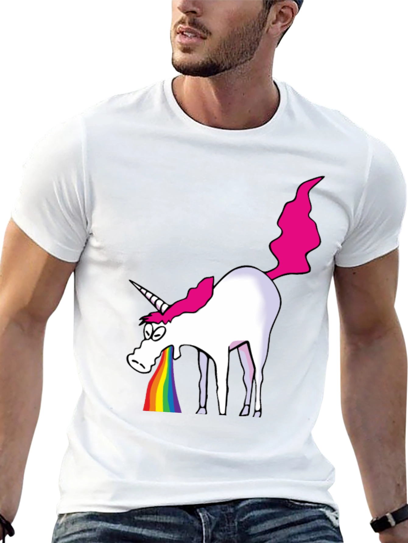Black Unicorn Rainbow Vomit Graphic T-Shirt - Black Cotton Tee view 13