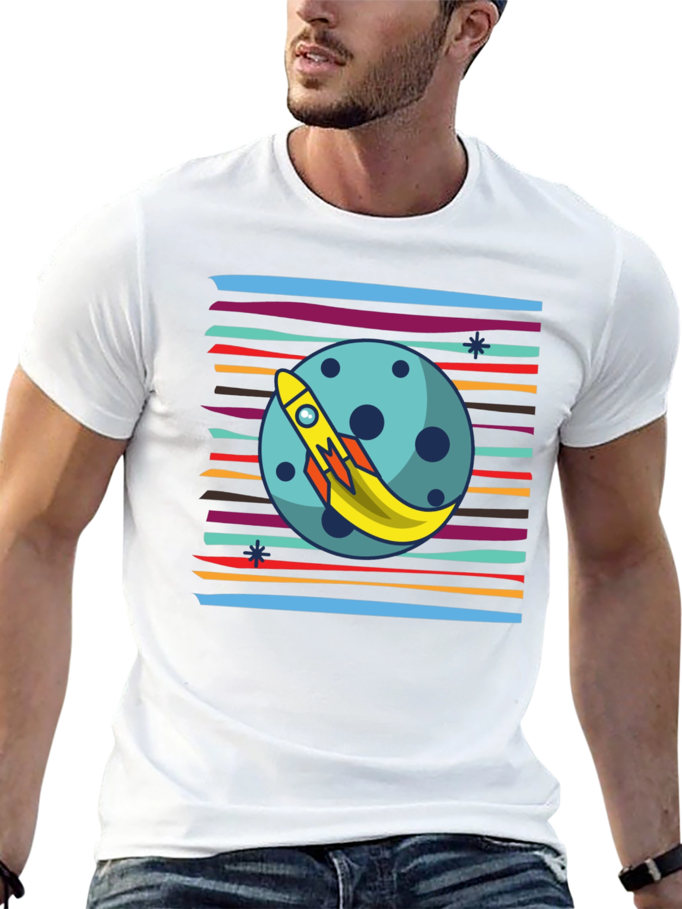 Black Retro Rocket Moon T-Shirt - Blast Off in Style! view 13