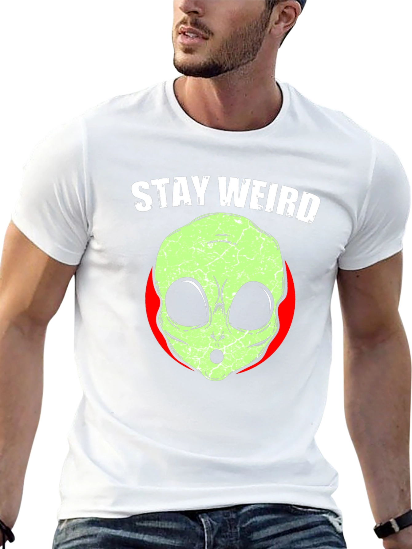 Black Stay Weird Alien Graphic Print Tee view 13