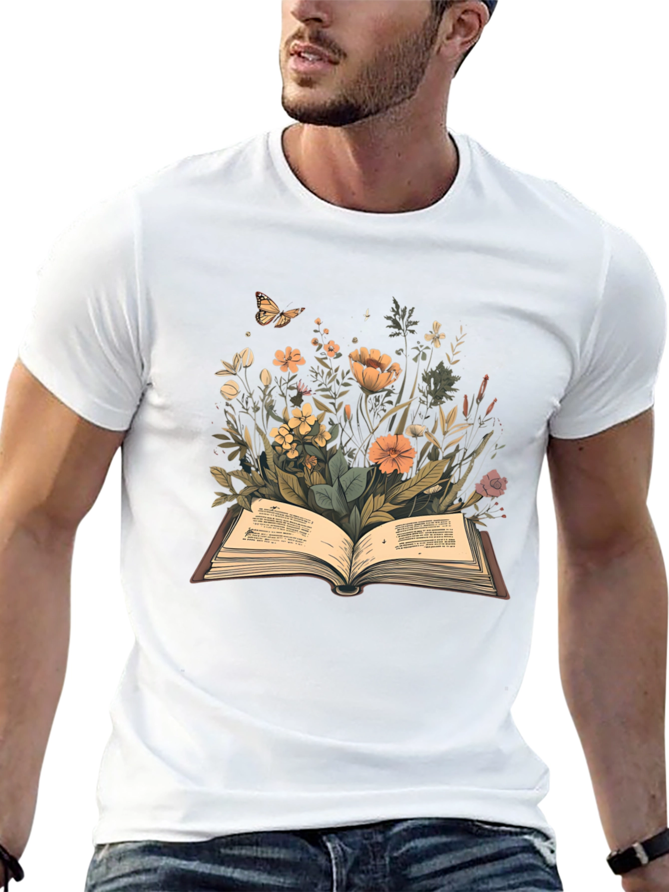 Black Floral Book T-Shirt - Nature Reader Tee view 13