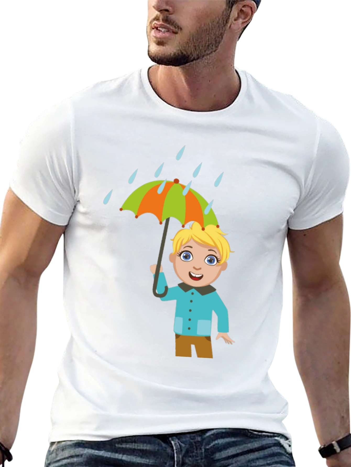 Black Cartoon Boy Umbrella Black T-Shirt view 13