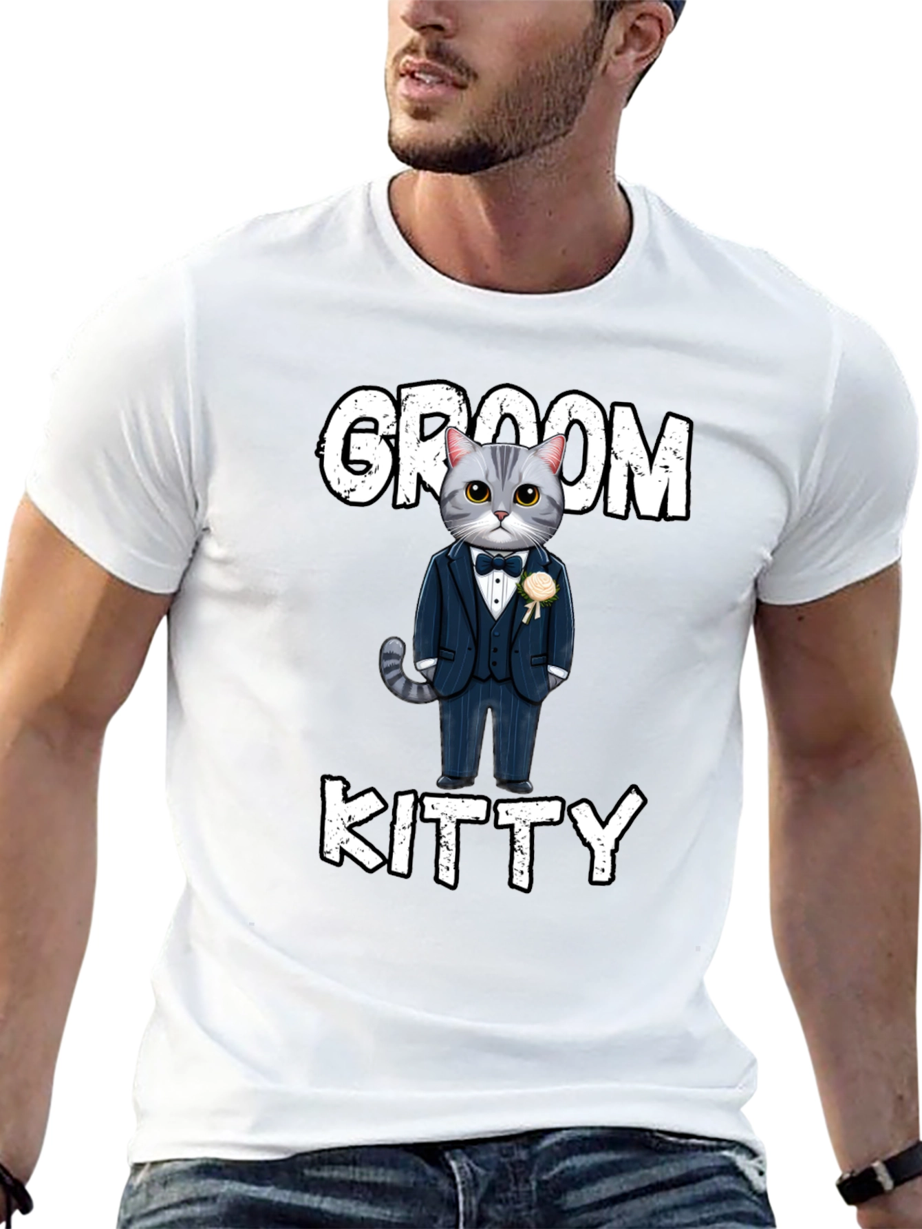 Black Groom Kitty T-Shirt - Cat Wedding Apparel view 13