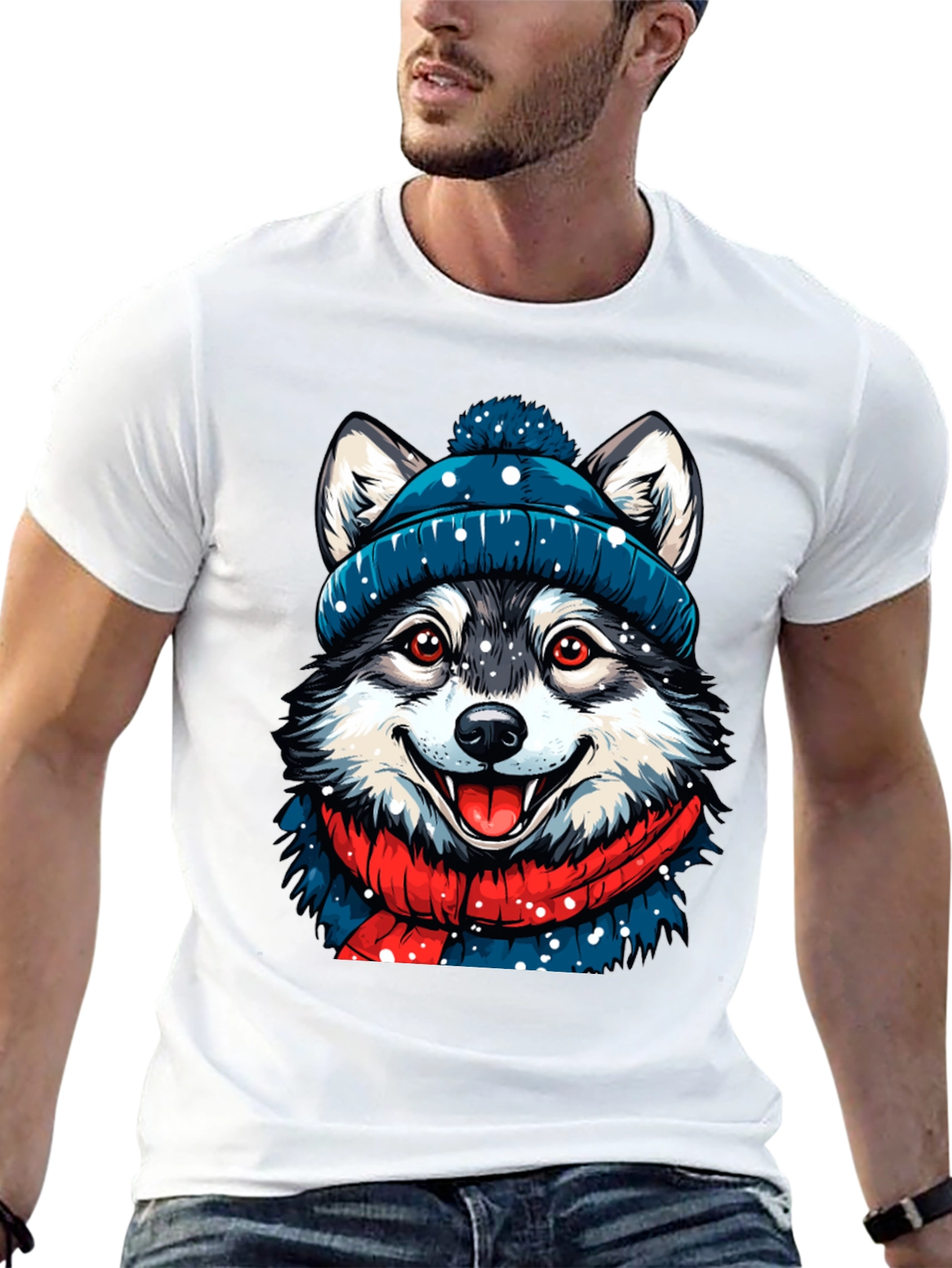 Black Festive Husky Graphic Tee - Winter Style view 13