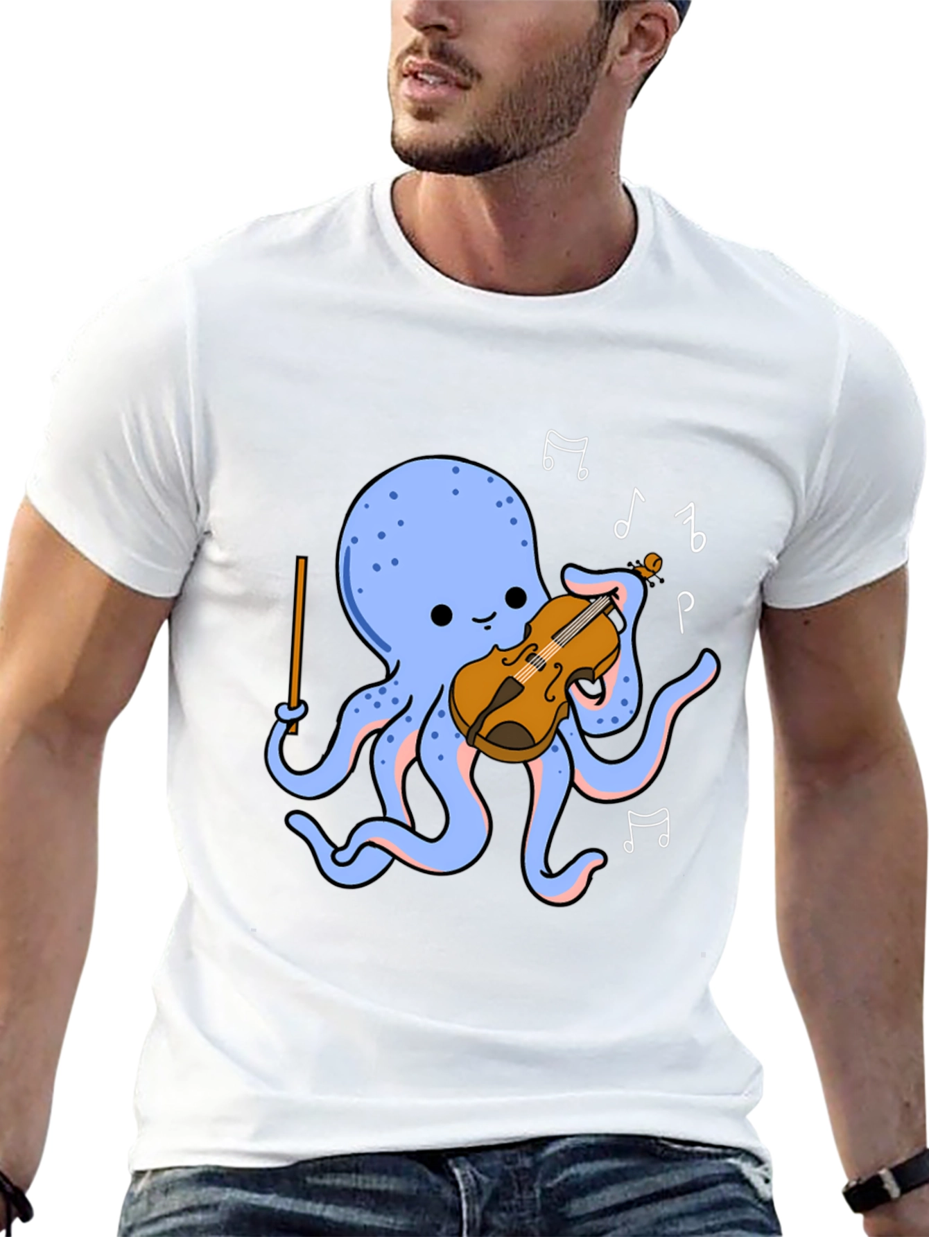 Black Octopus Musician T-Shirt - Cute Cartoon Violin Player Tee view 13