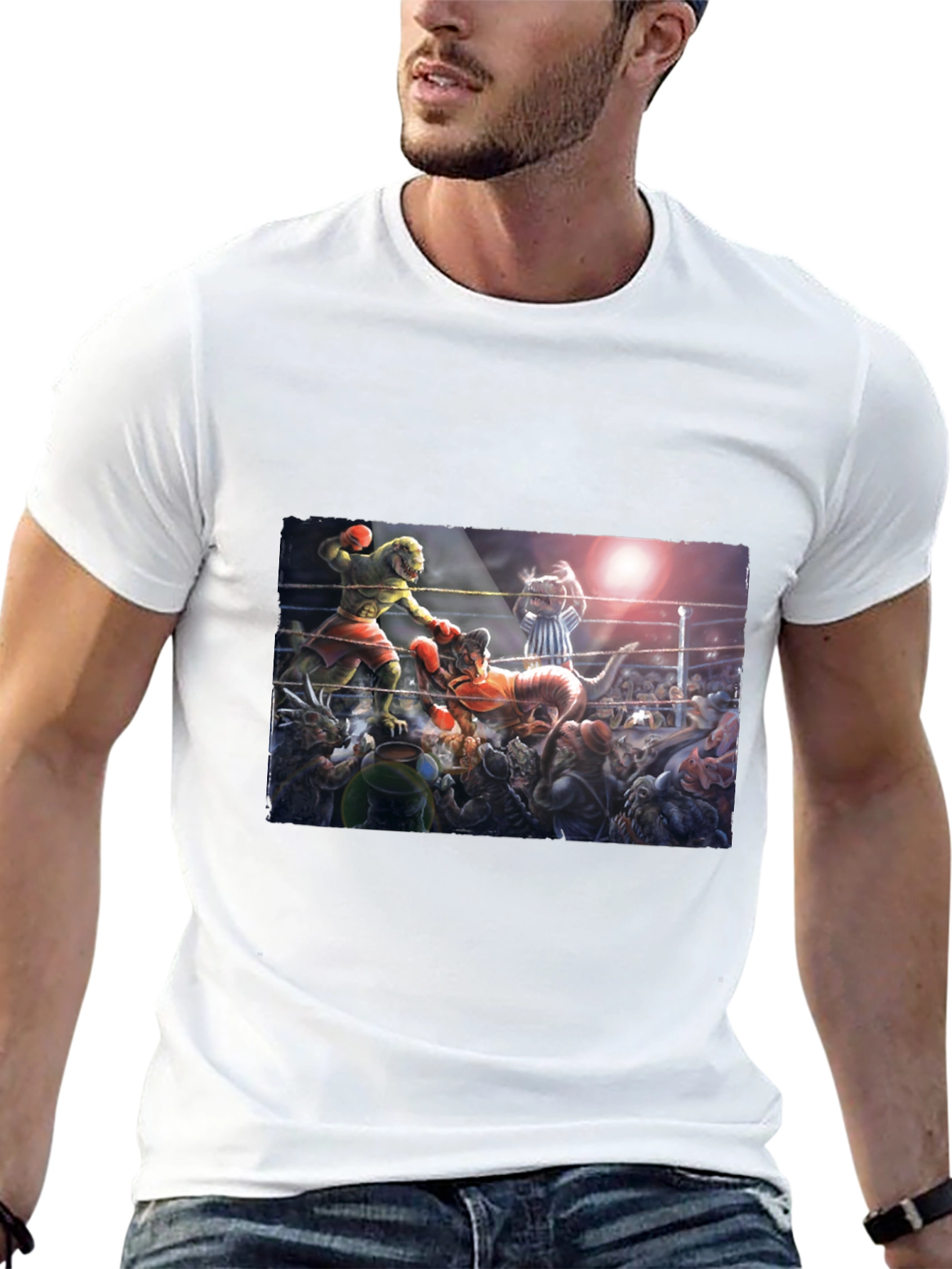 Black Dino Boxing Match Graphic Tee view 13