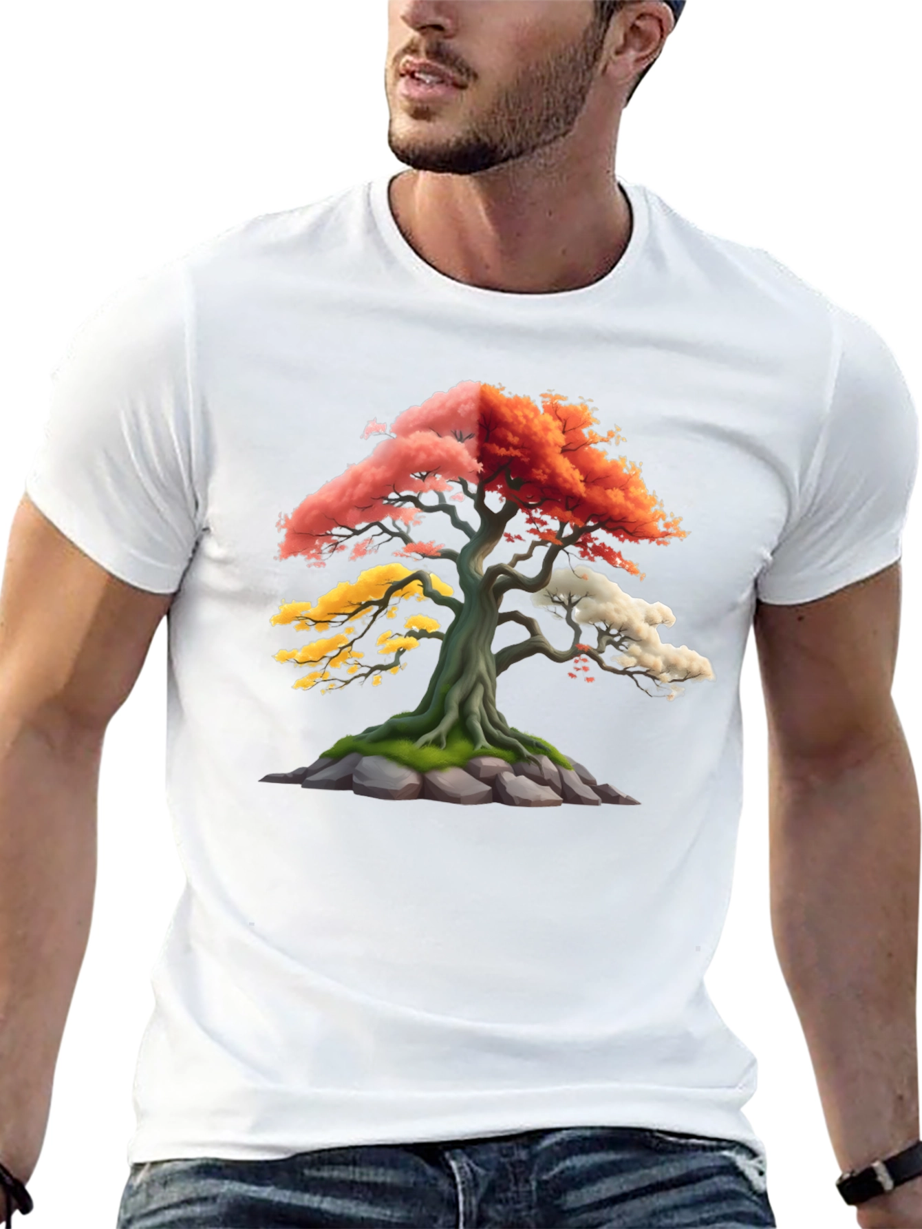 Black Colorful Bonsai Tree Graphic T-Shirt view 13