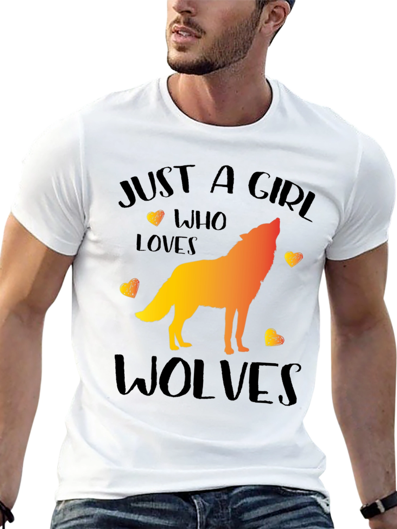 Black Just a Girl Who Loves Wolves Graphic T-Shirt view 13