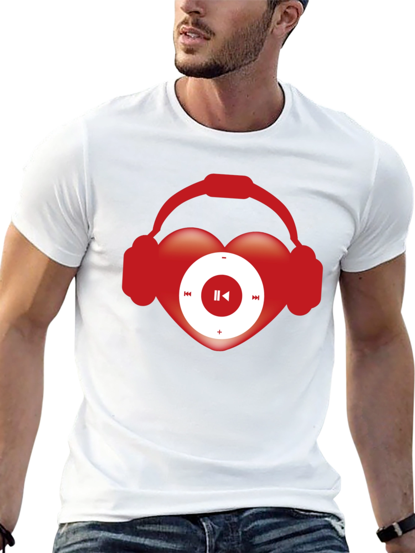 Black Music Lover T-Shirt Heart Headphones Audio Player view 13