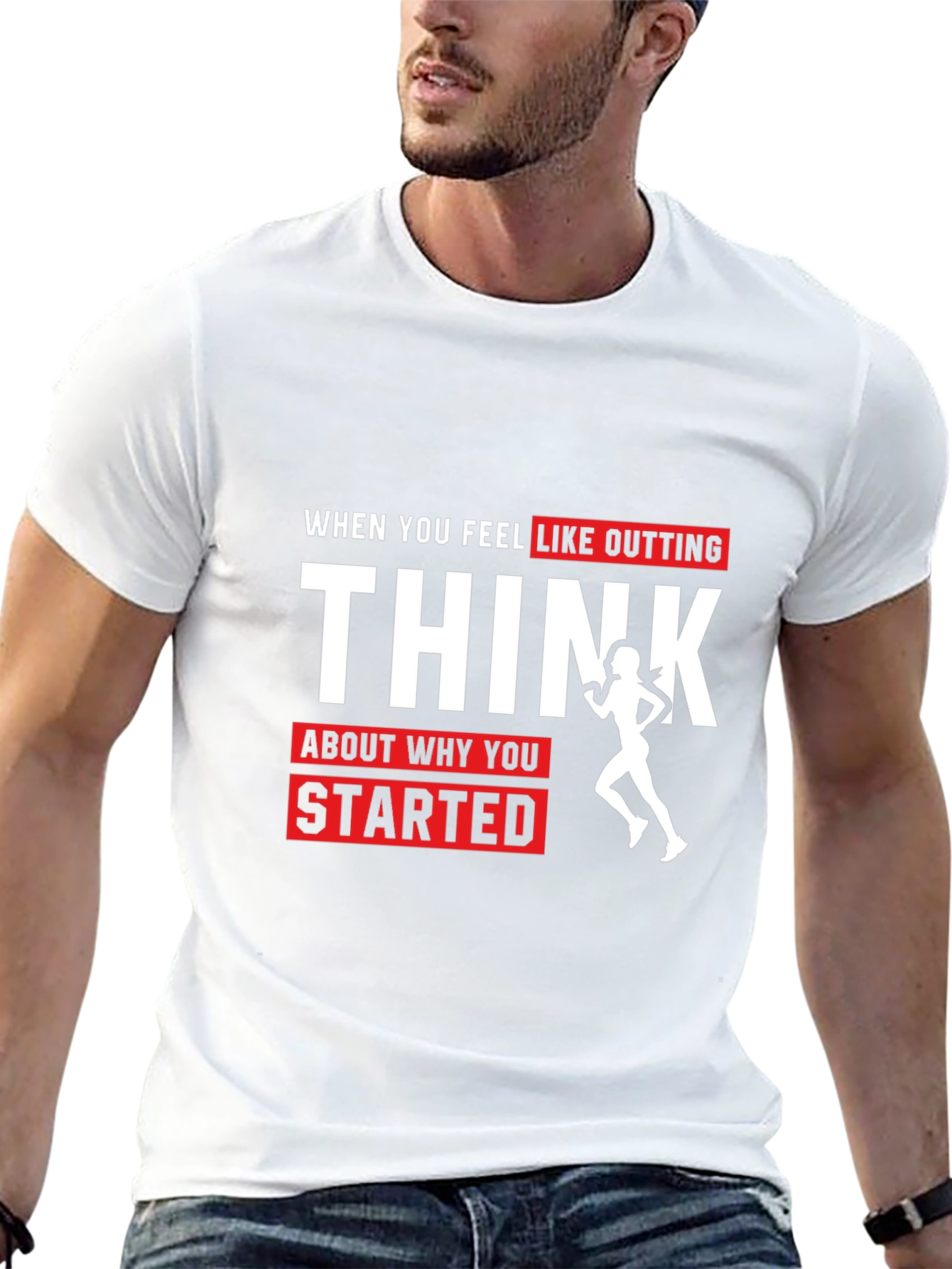 Black Motivational Running T-Shirt: Think Why You Started view 13