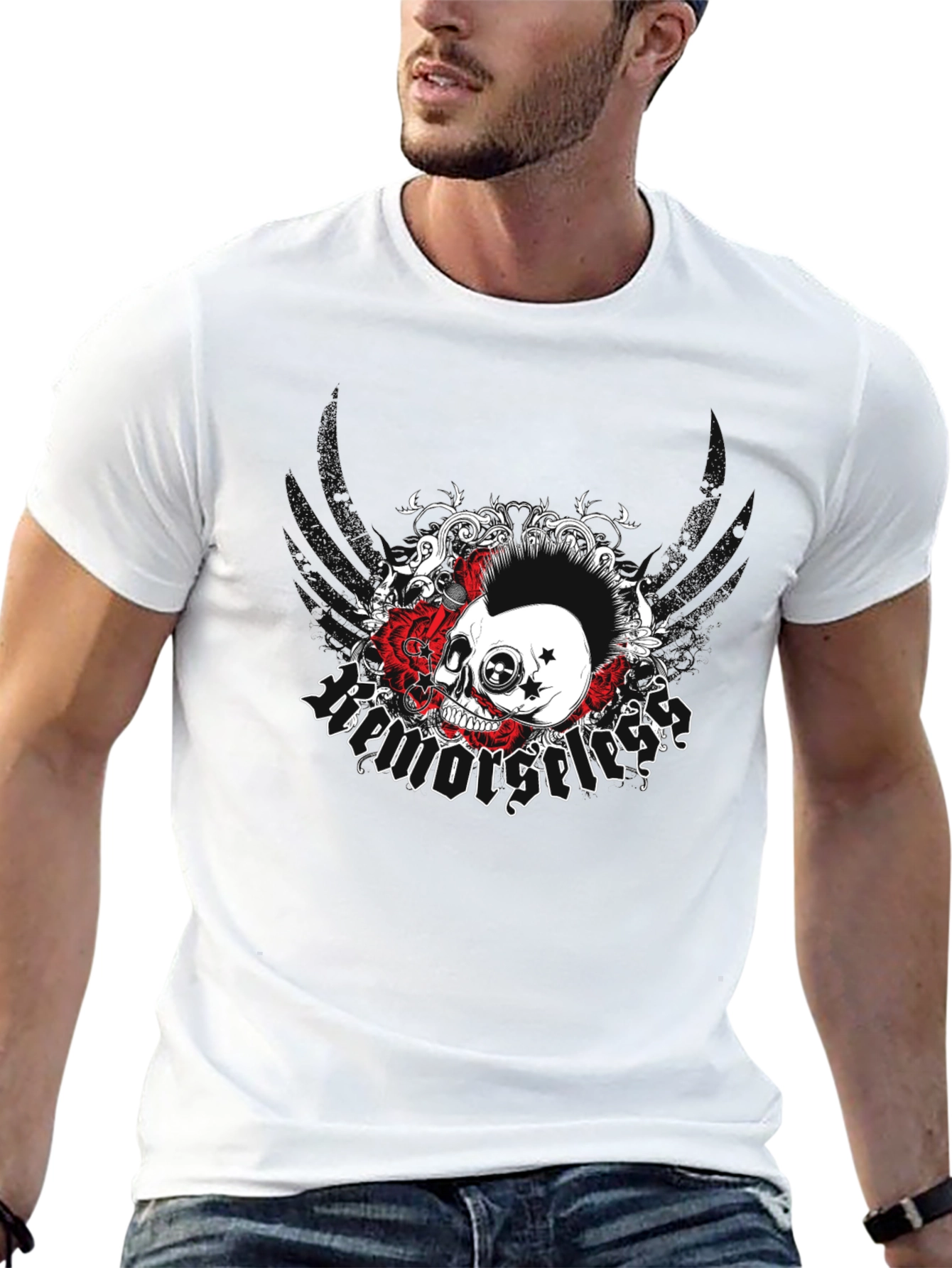 Black Skull & Roses Graphic Tee - Rock Style Shirt view 13