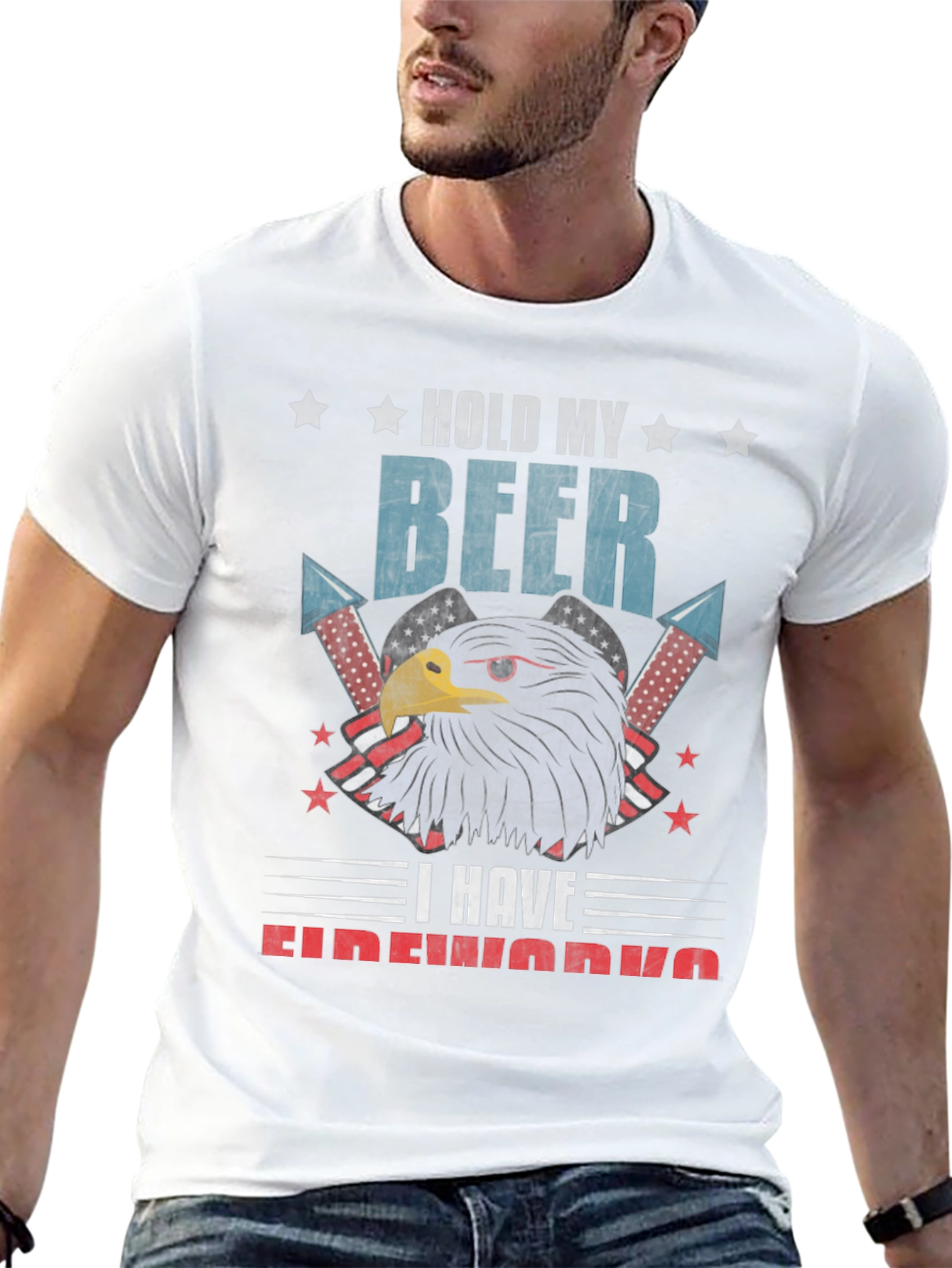 Black Hold My Beer Fireworks Patriotic Eagle T-Shirt view 13