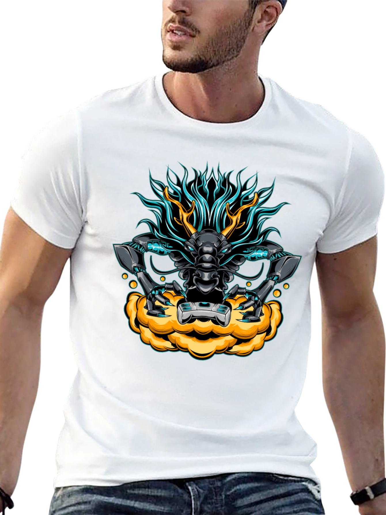 Black Cyberpunk Dragon Graphic Tee - Black view 13