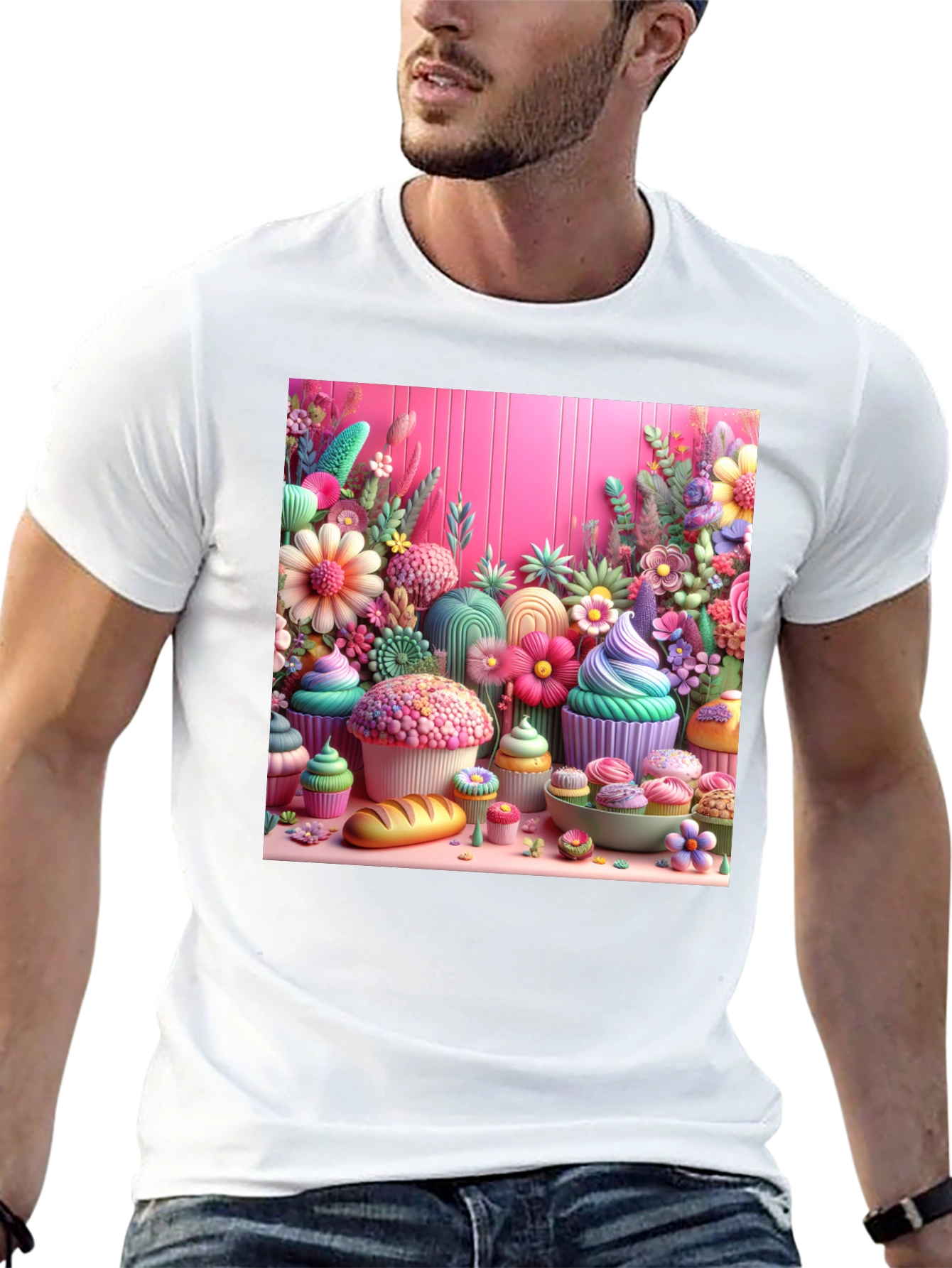 Black Sweet Treat Floral Cupcake T-Shirt view 13