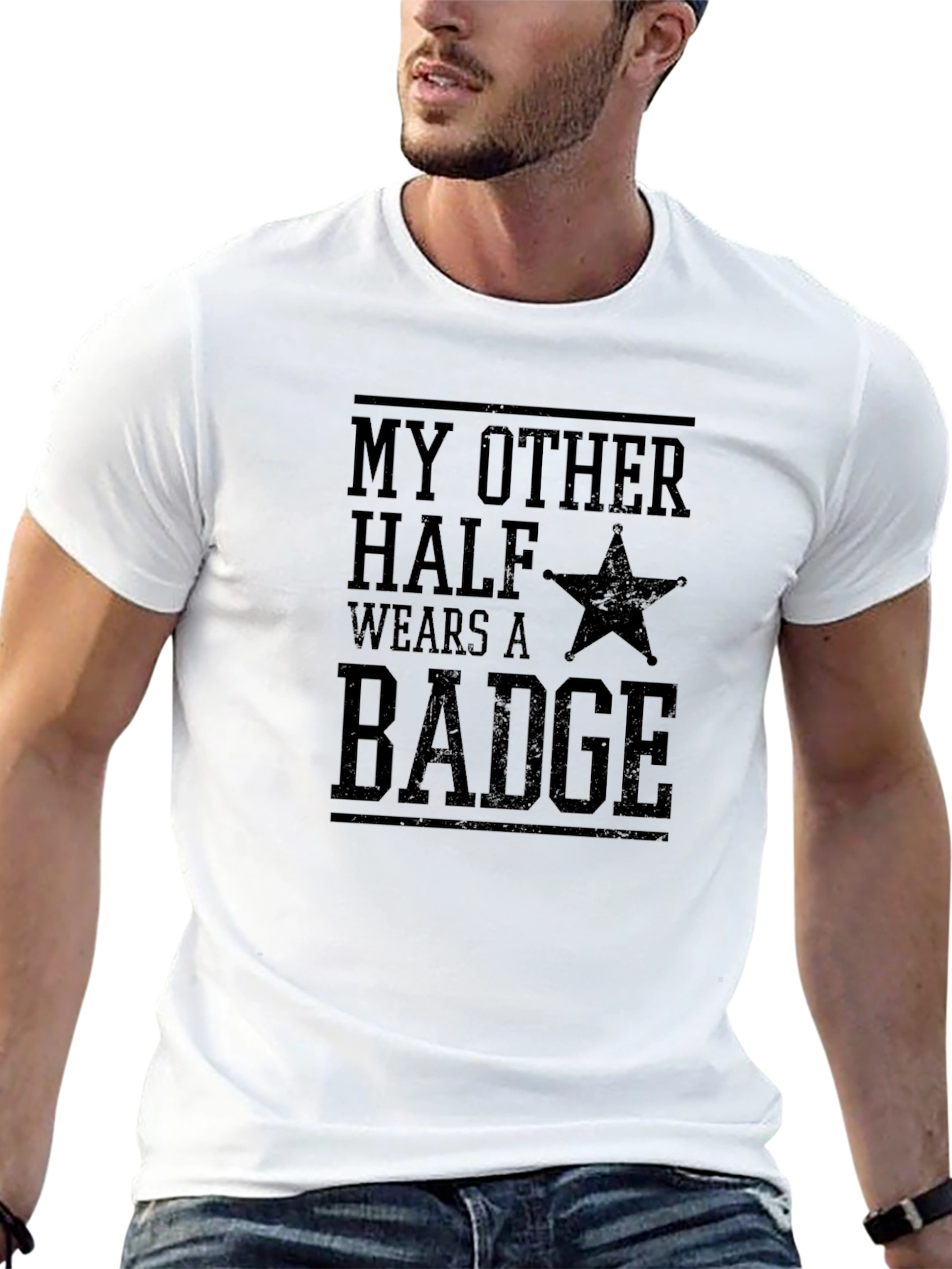 Black My Other Half Wears A Badge Graphic Tee view 13