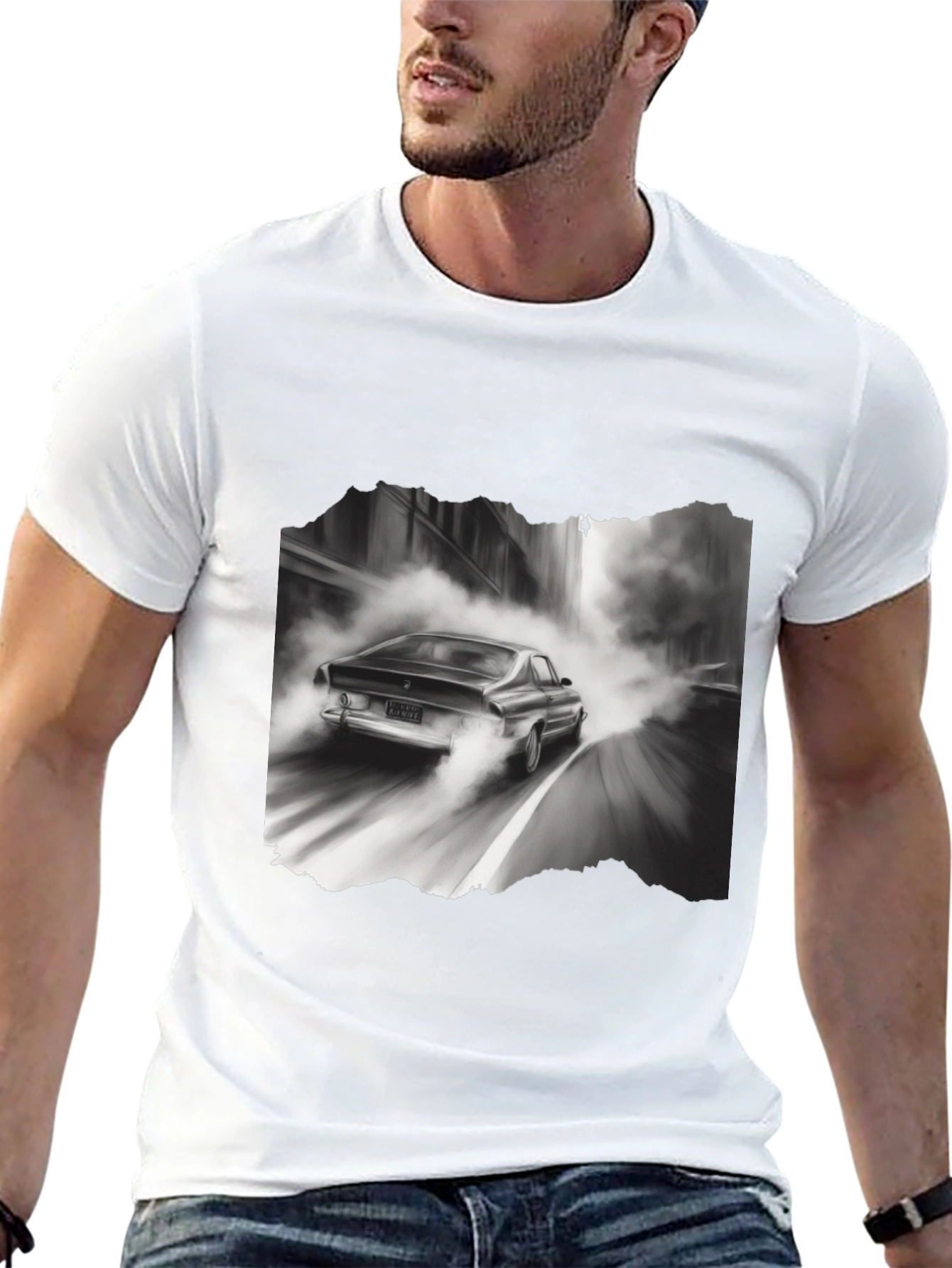 Black Retro Car Graphic Tee - Black Cotton Blend T-Shirt view 13