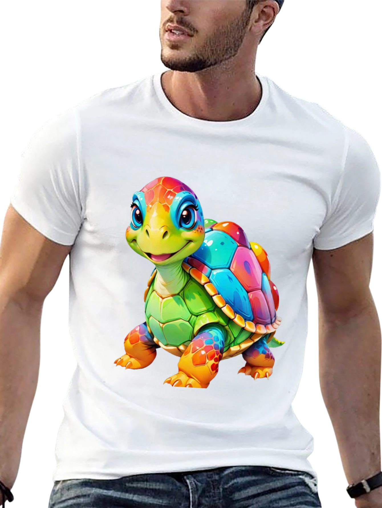 Black Rainbow Turtle Graphic Tee - Unique Colorful Design view 13