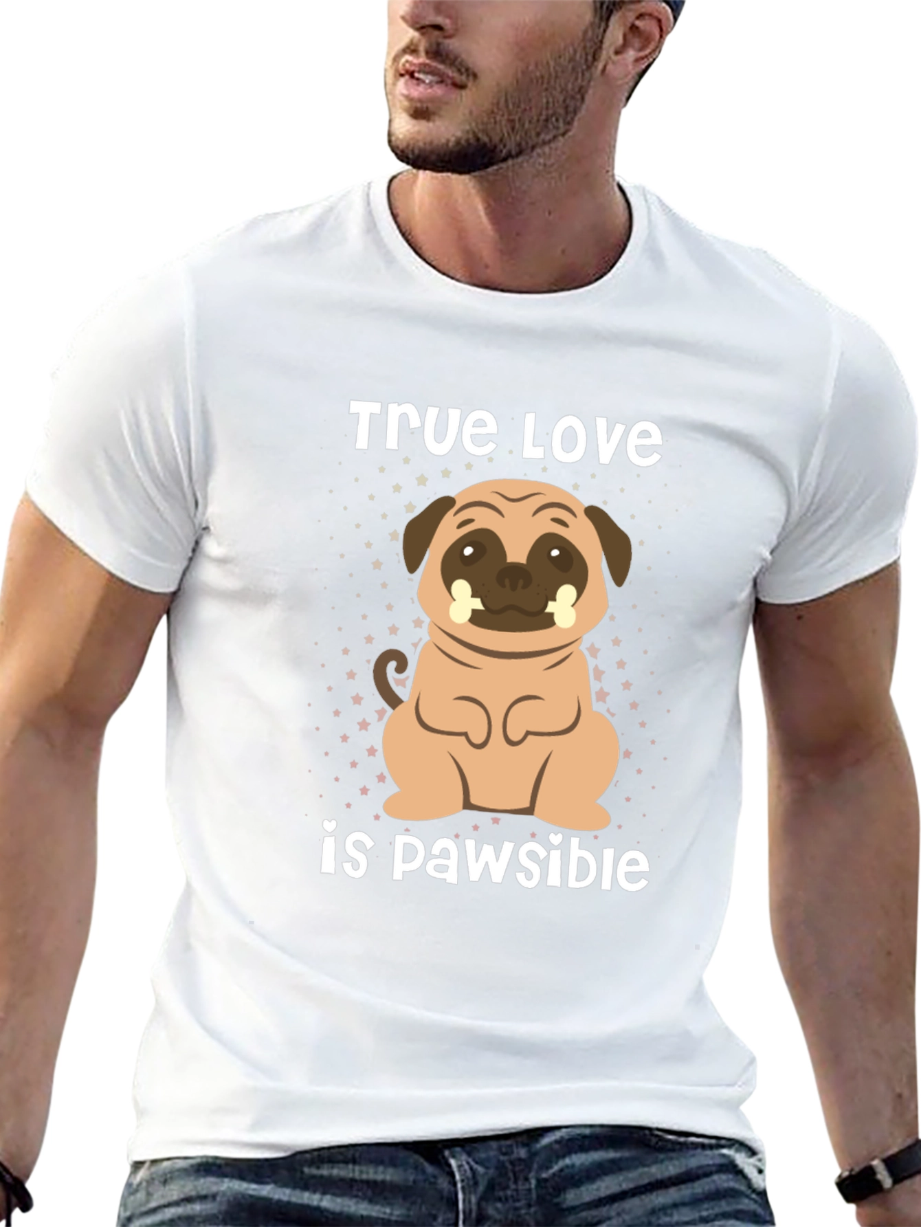 Black True Love is Pawsible Pug T-Shirt view 13