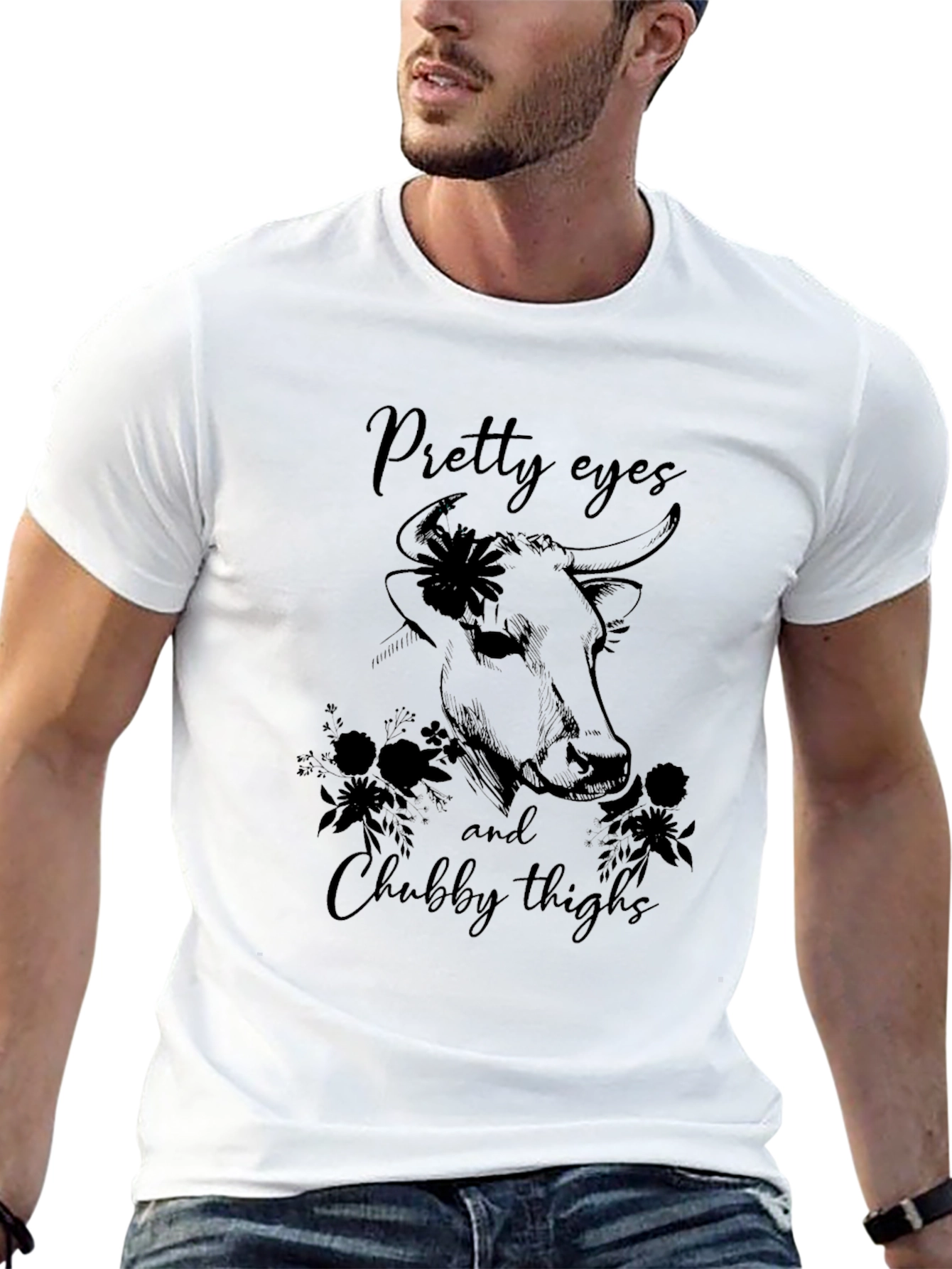 Black Pretty Eyes & Chubby Thighs Bull Graphic T-Shirt view 13