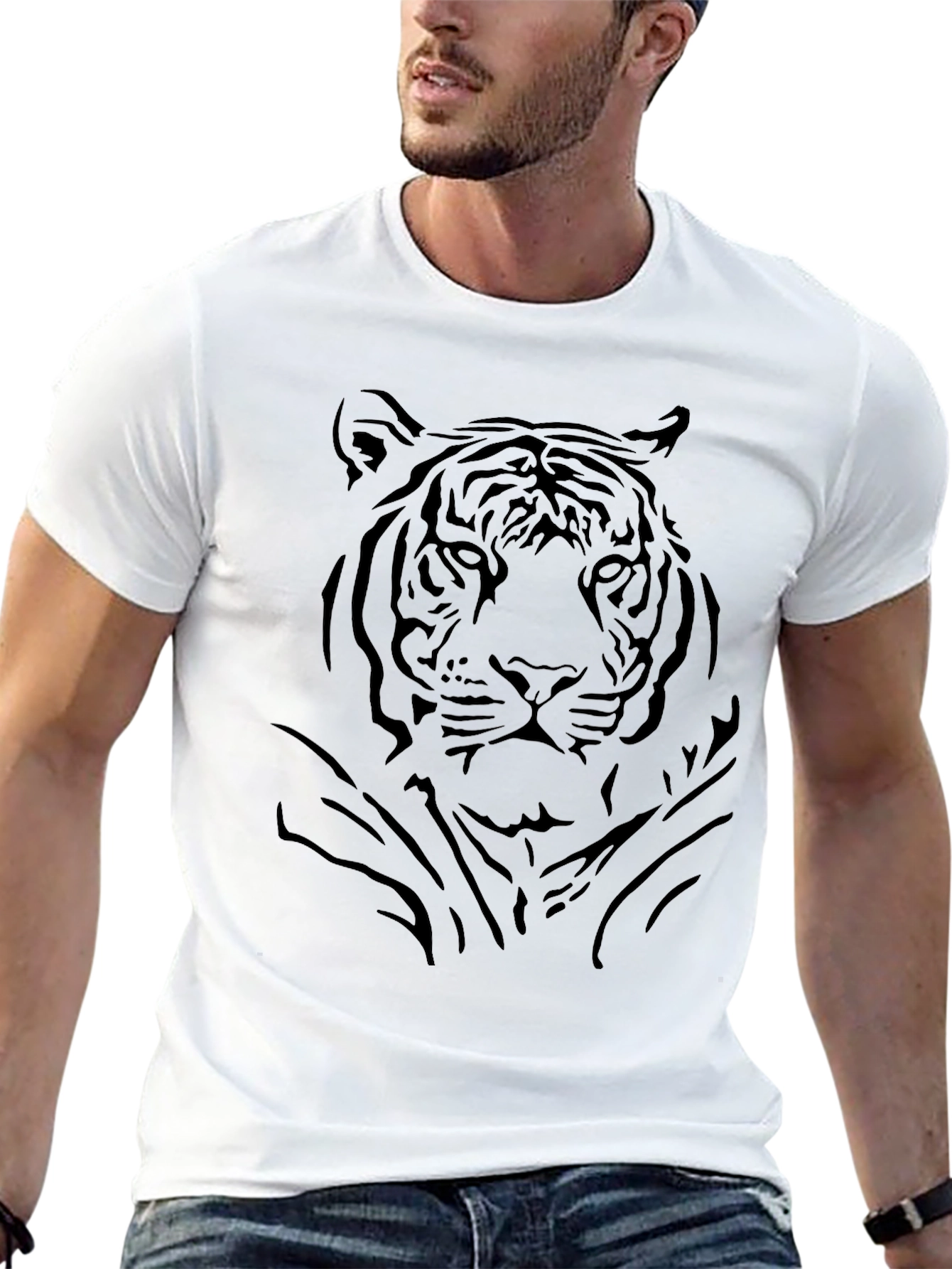 Black Tiger Graphic Black T-Shirt - Men's Casual Tee view 13