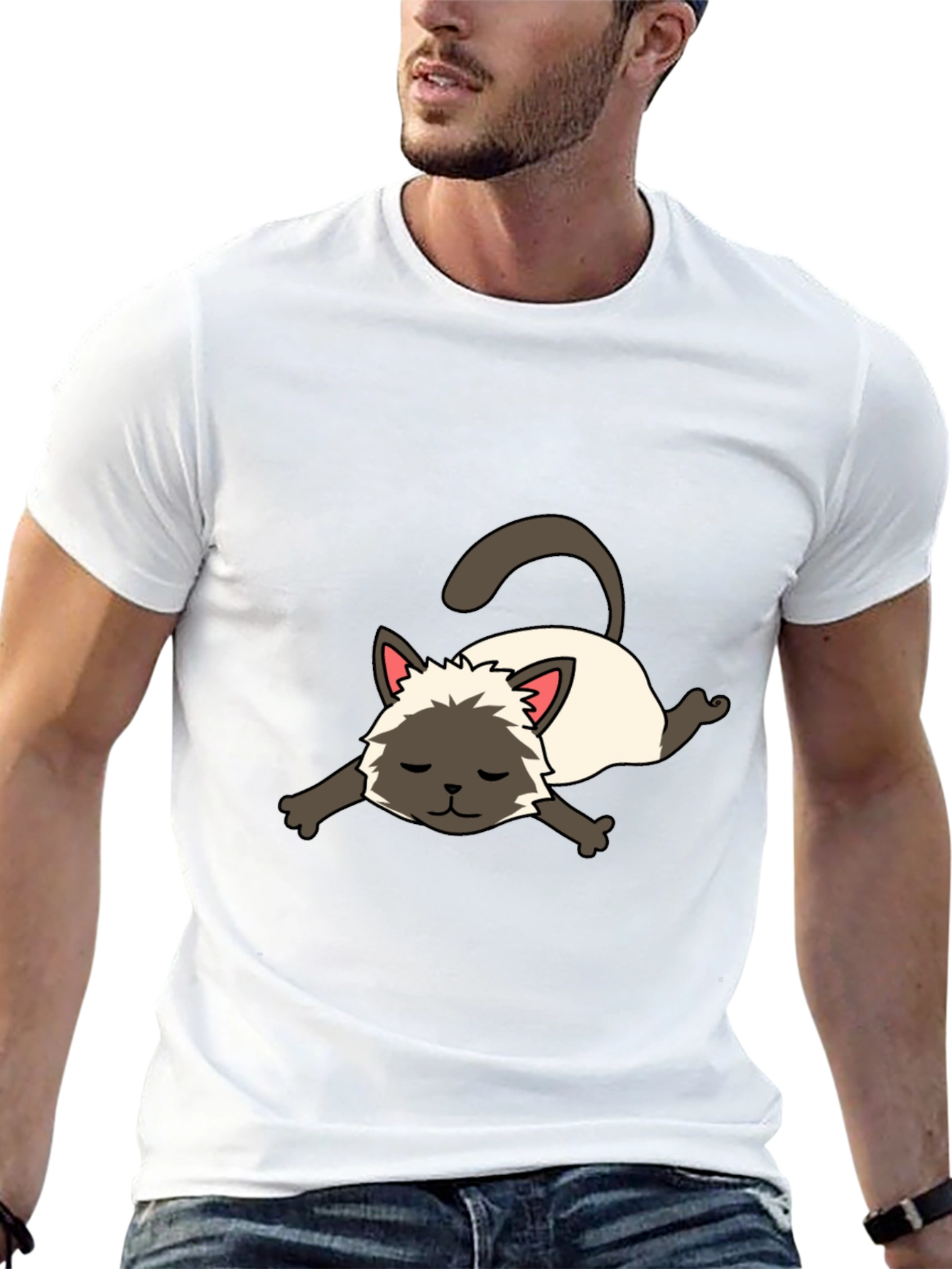 Black Cartoon Siamese Cat Unisex T-Shirt view 13