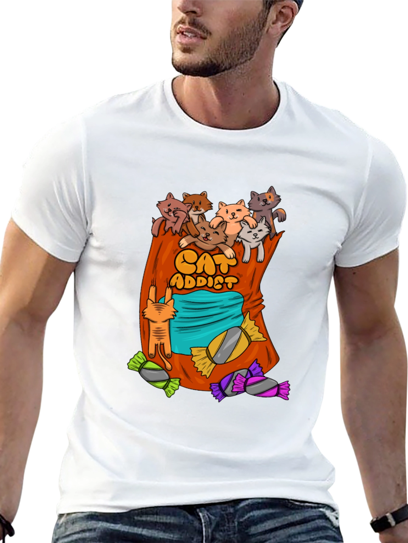 Black Cat Addict T-Shirt - Cartoon Cats & Candy! view 13