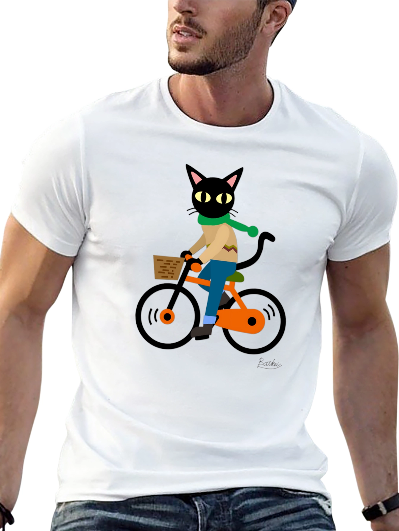 Black Cool Cat on Bike Graphic Tee - Black Cotton T-Shirt view 13
