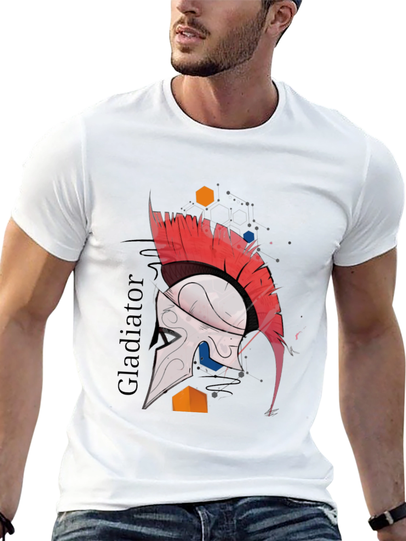 Black Gladiator Helmet Graphic Tee - Cool Warrior Design view 13