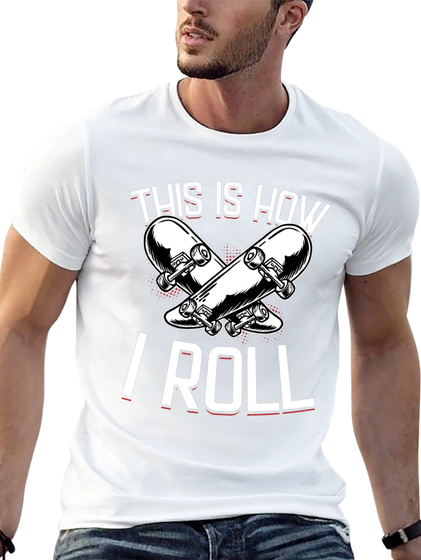 Black Skateboarder T-Shirt: "This Is How I Roll" Black Tee view 13