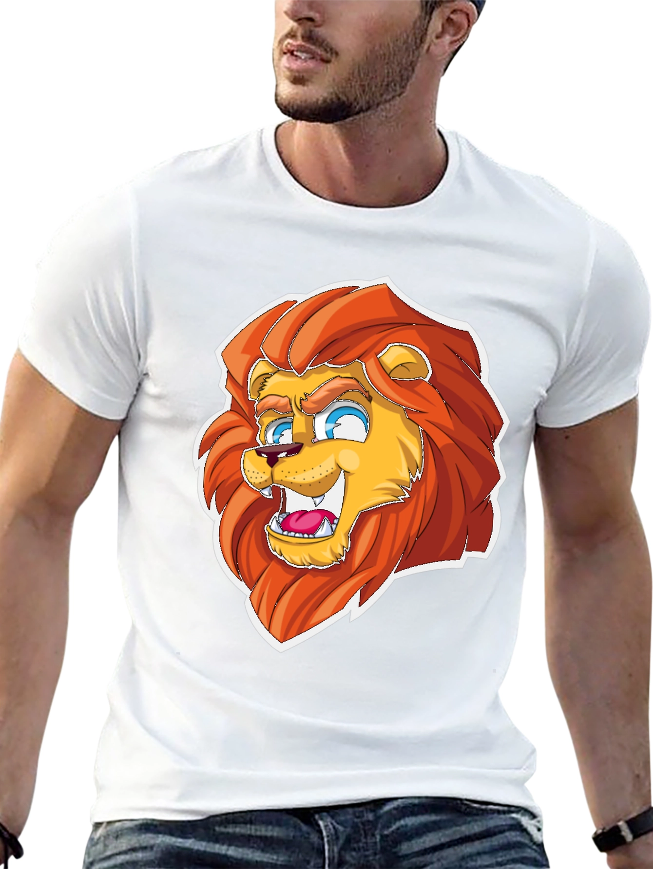 Black Cartoon Lion Graphic Tee - Black Cotton Blend view 13