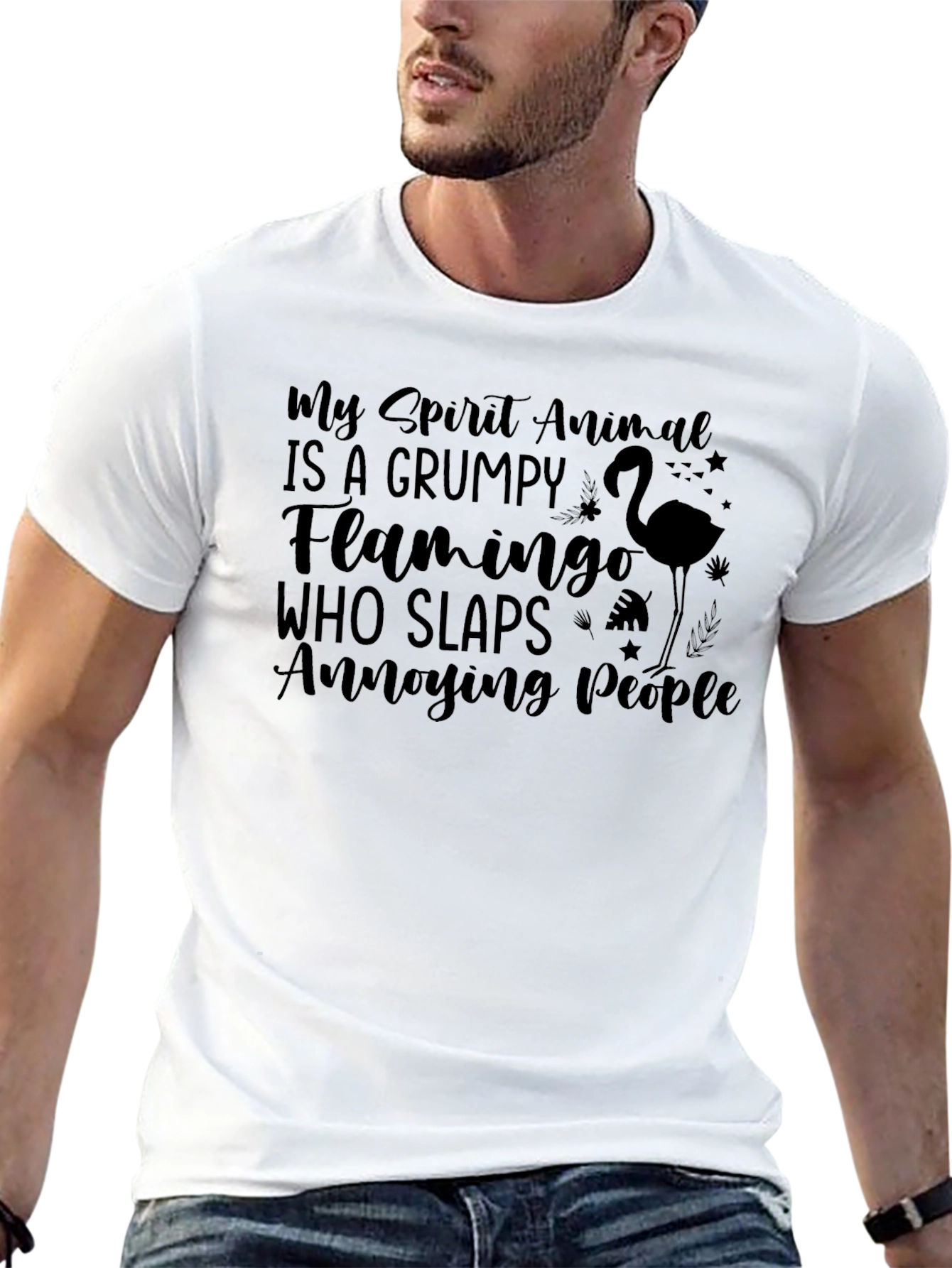 Black Grumpy Flamingo T-Shirt - Funny Animal Tee view 13