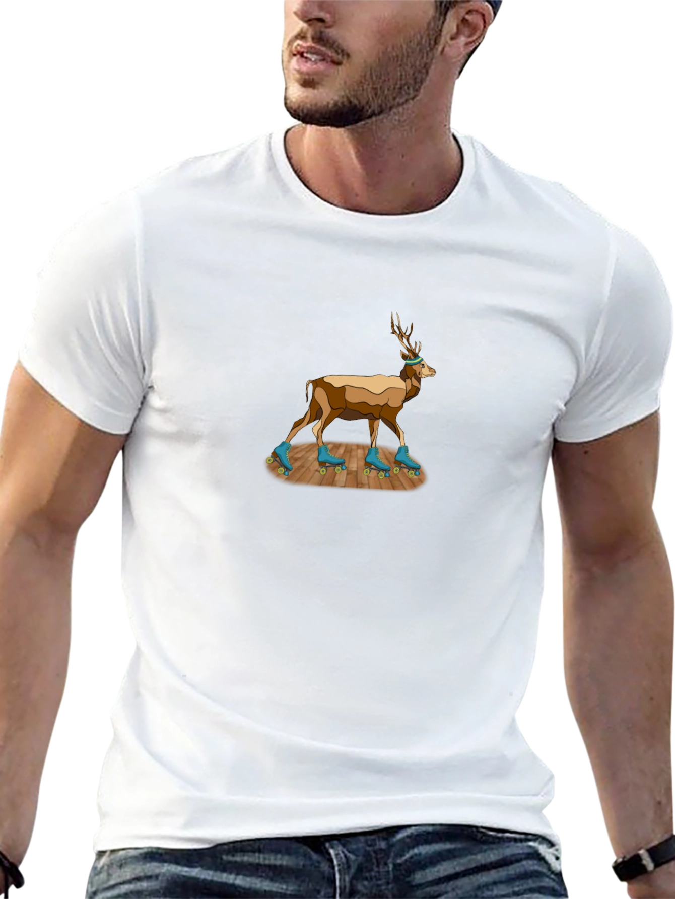 Black Deer on Roller Skates T-Shirt - Unique Design! view 13