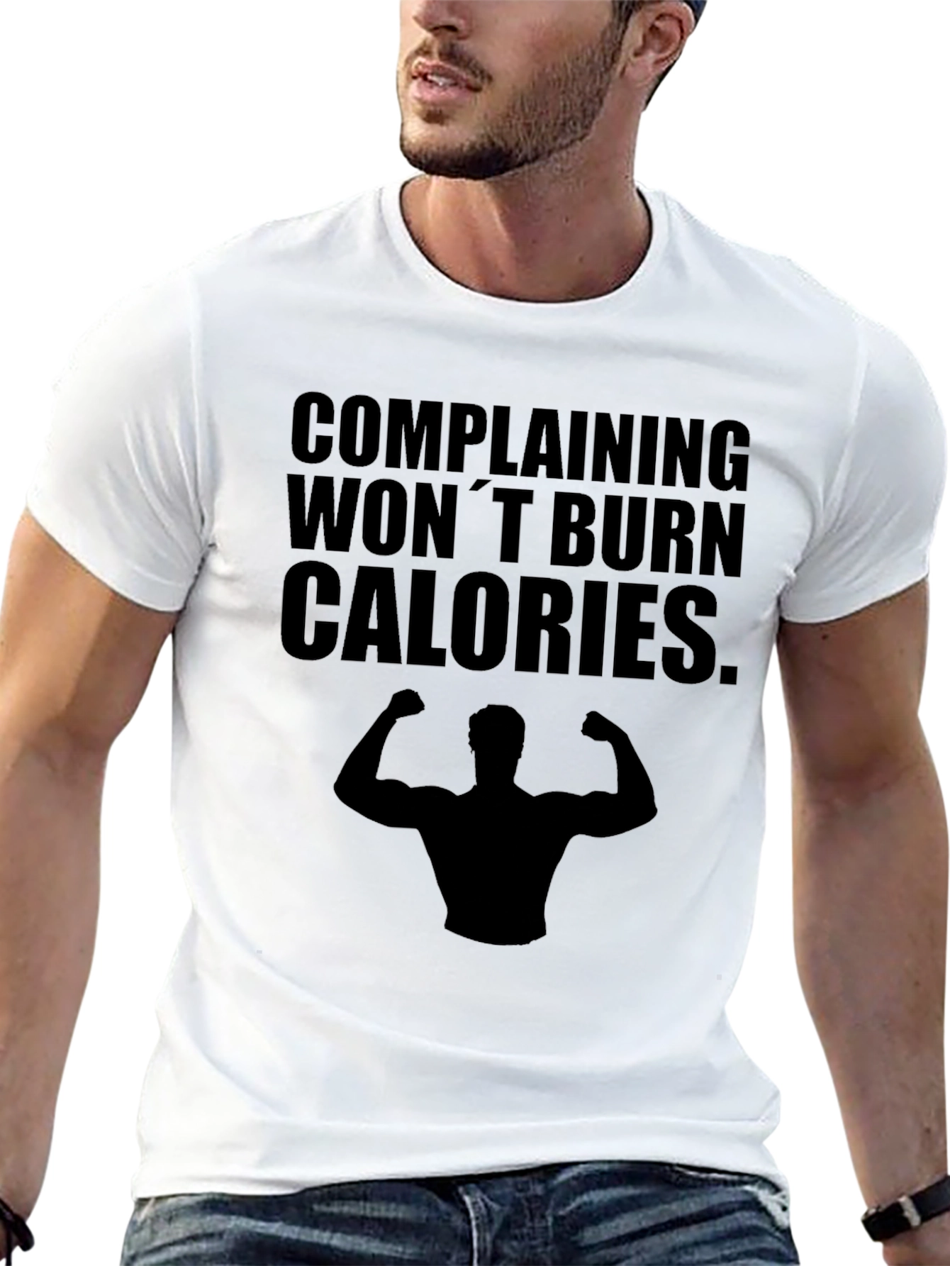 Black Funny Workout T-Shirt - Complaining Won't Burn Calories view 13