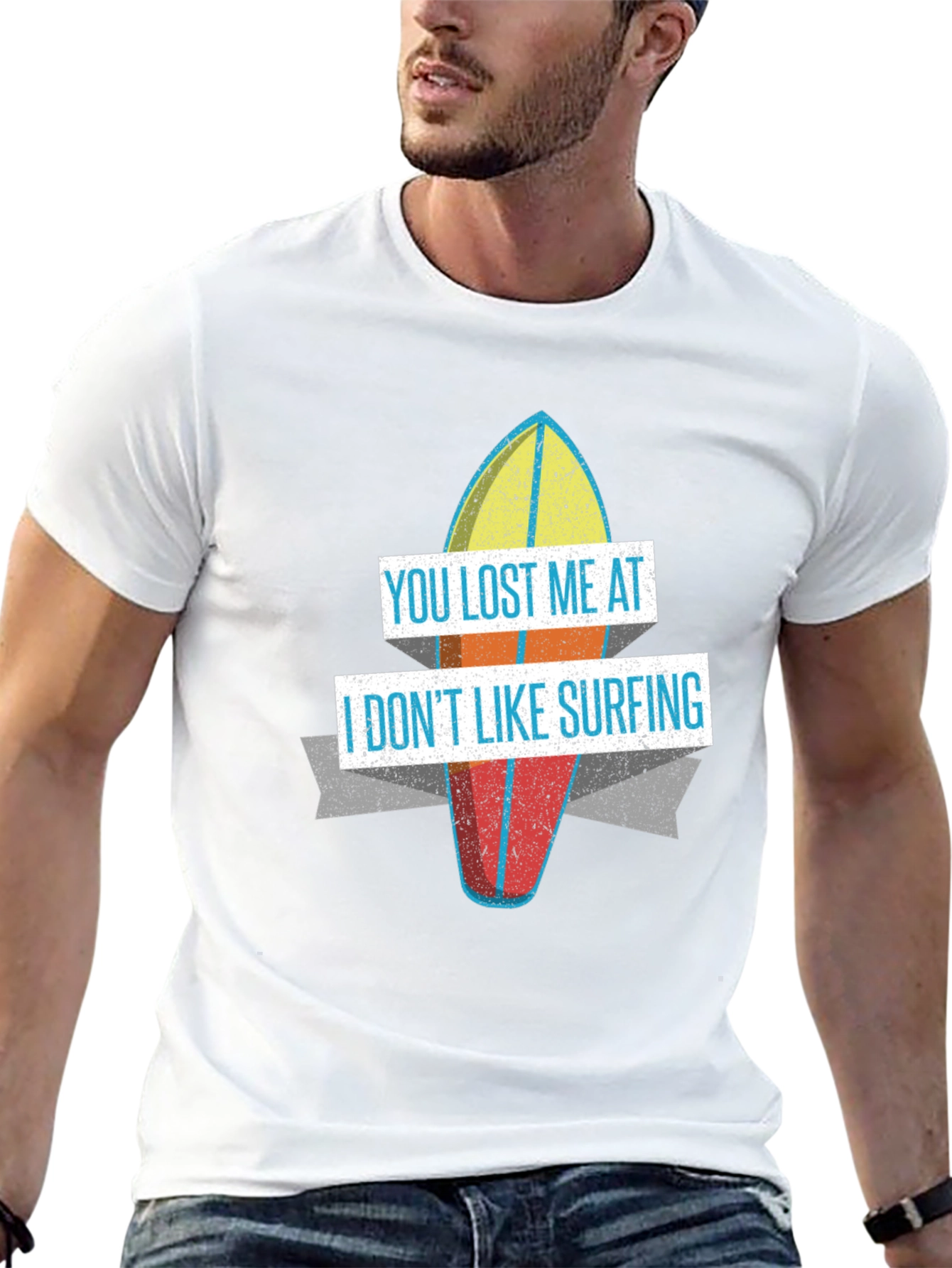 Black Funny "You Lost Me at Surfing" Graphic T-Shirt view 13