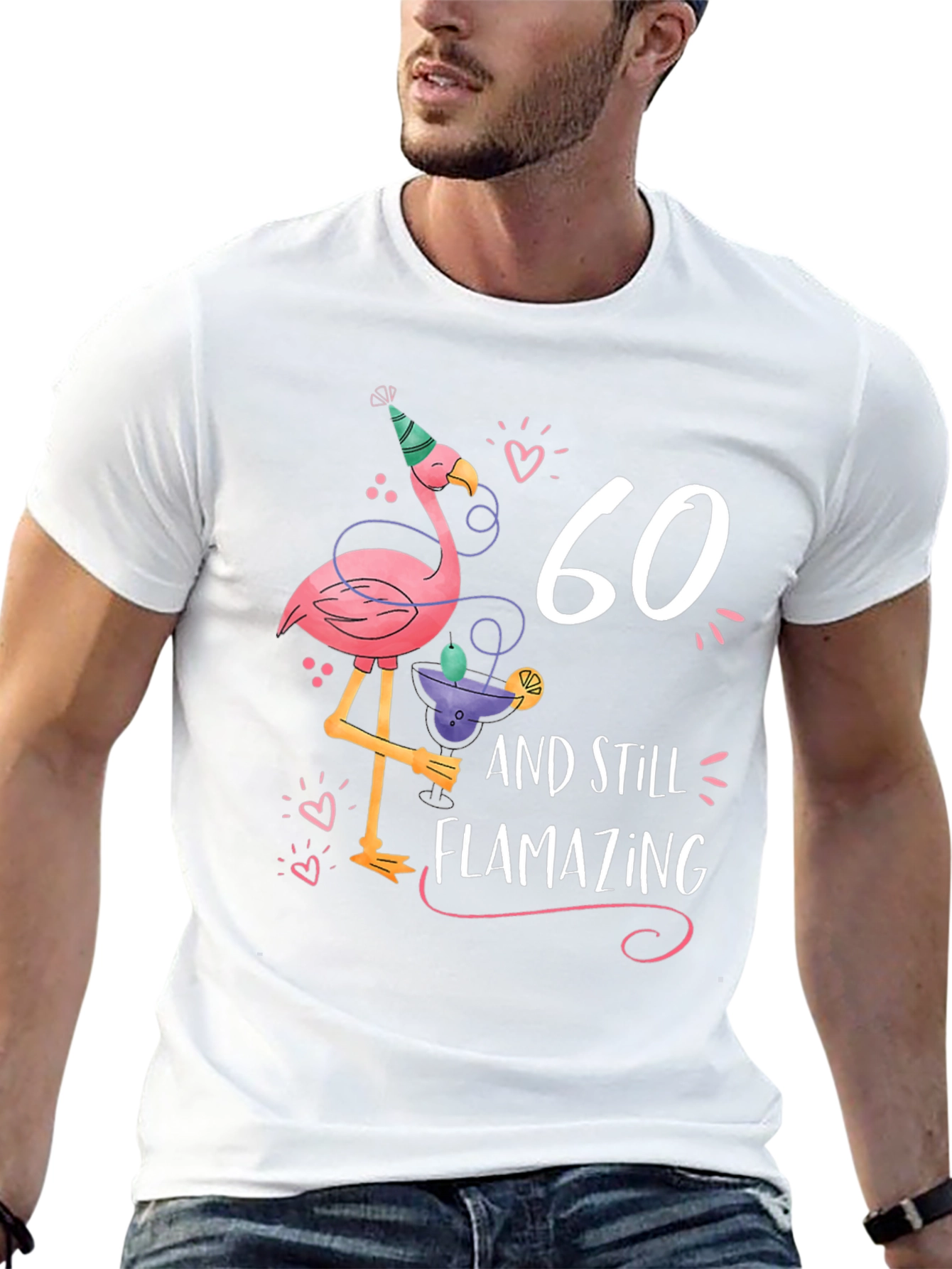 Black 60th Birthday Flamingo T-Shirt - Flamazing Gift Idea view 13