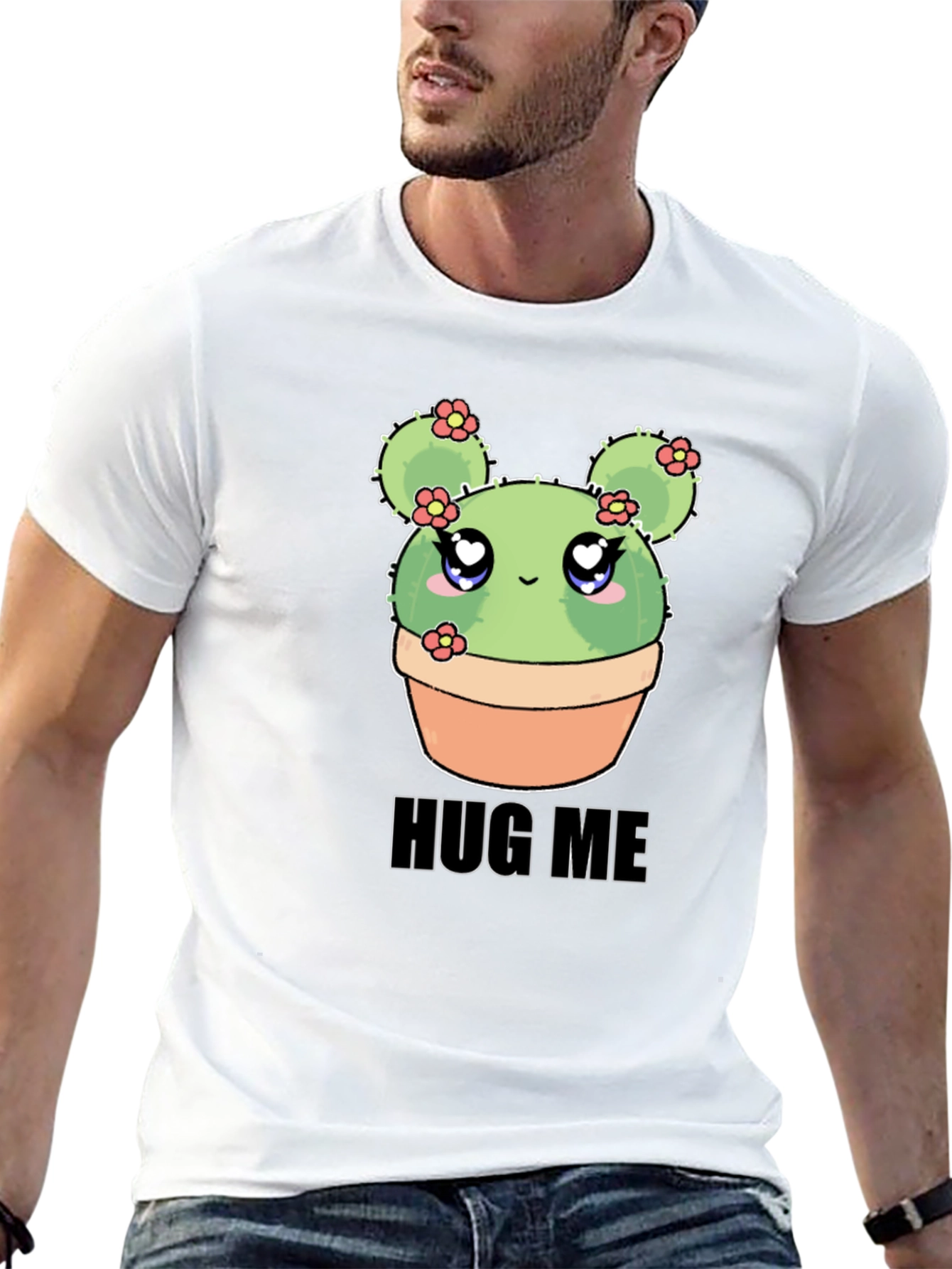Black Cute Cactus Hug Me T-Shirt - Kawaii Plant Tee view 13