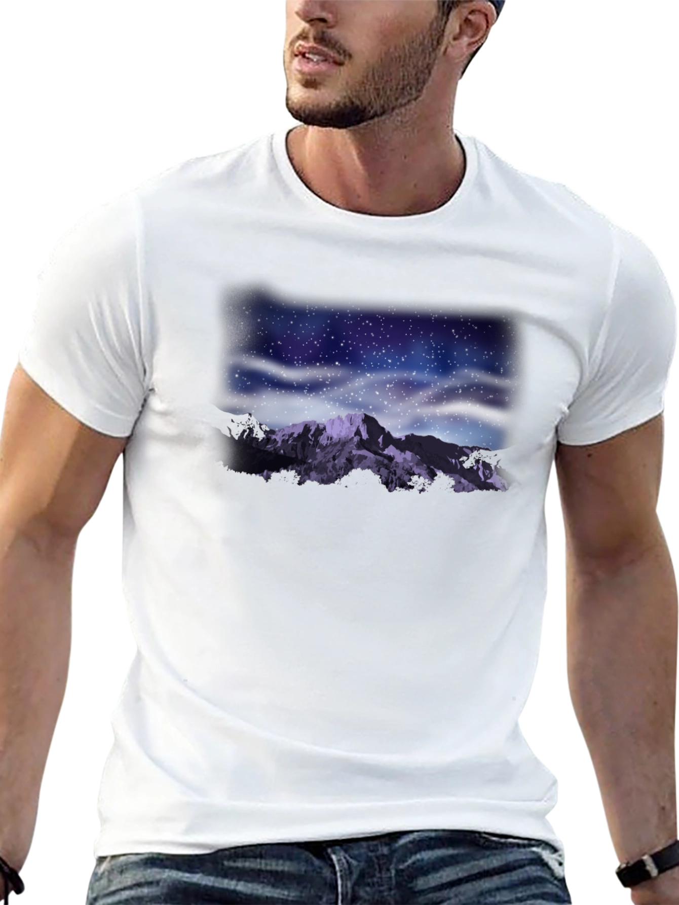 Black Night Sky Mountain Graphic Tee - Black view 13