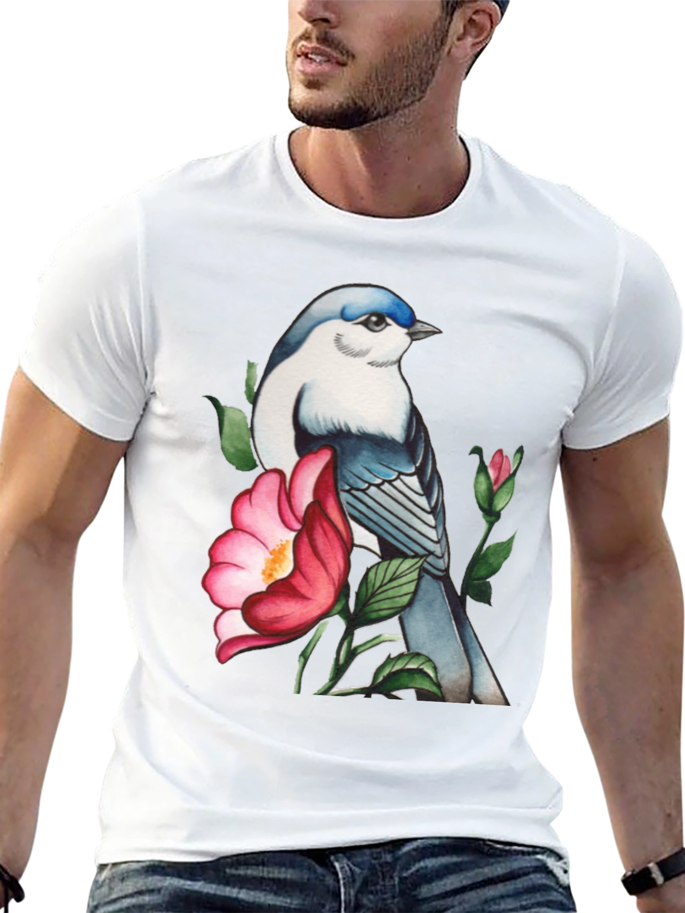 Black Bird and Blossom Graphic Tee - Stylish Nature Design view 13