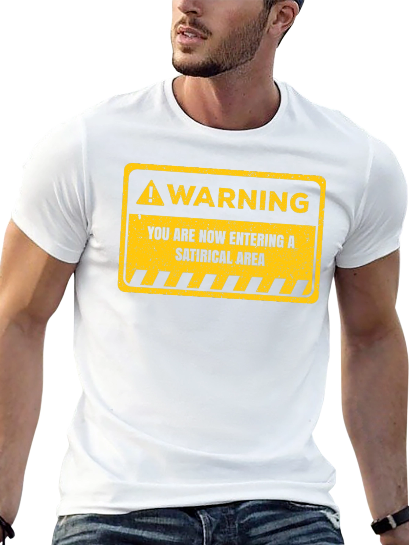 Black Satirical Area Warning Graphic Tee - Funny Humor T-Shirt view 13