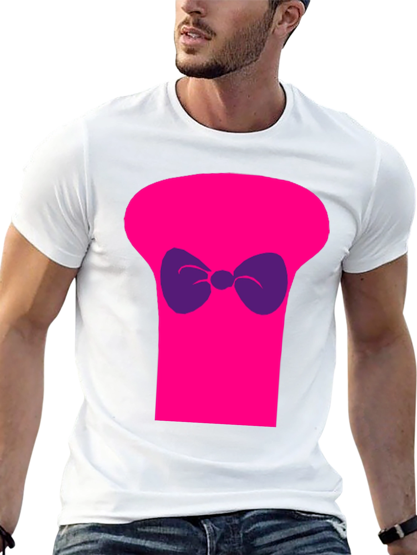 Black Funny Pink Top Hat Bow Tie Graphic T-Shirt view 13