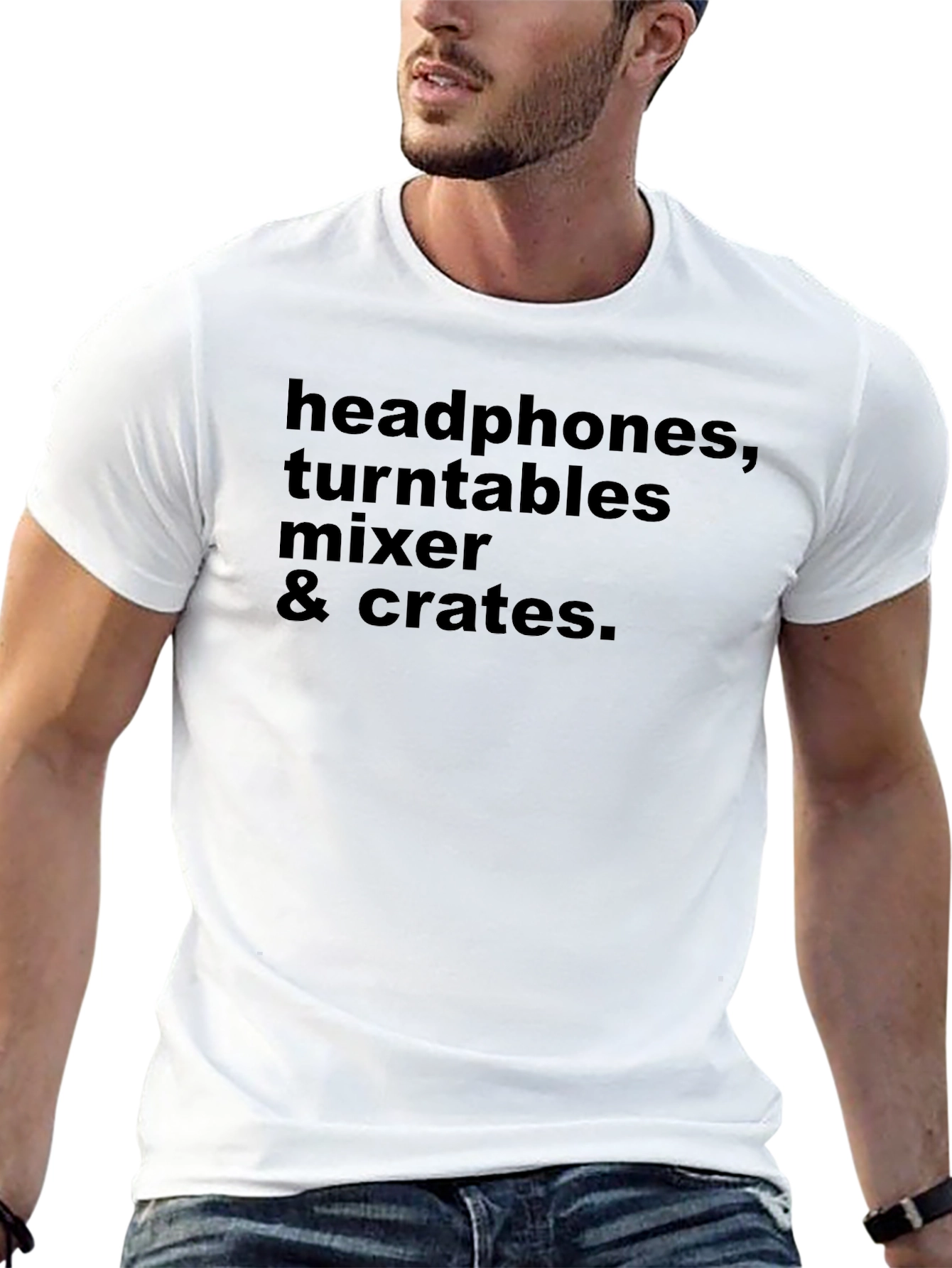 Black DJ Gear T-Shirt: Headphones, Turntables, Mixer & Crates view 13