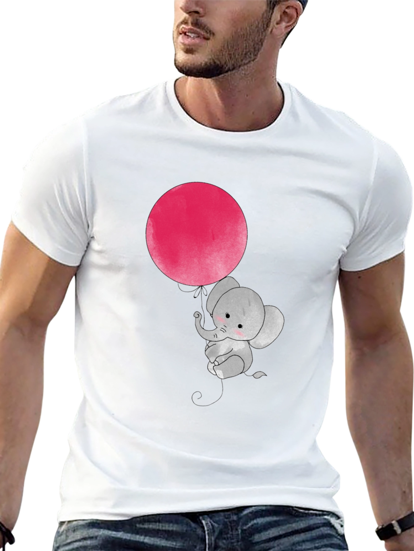Black Cute Elephant with Balloon Graphic T-Shirt view 13
