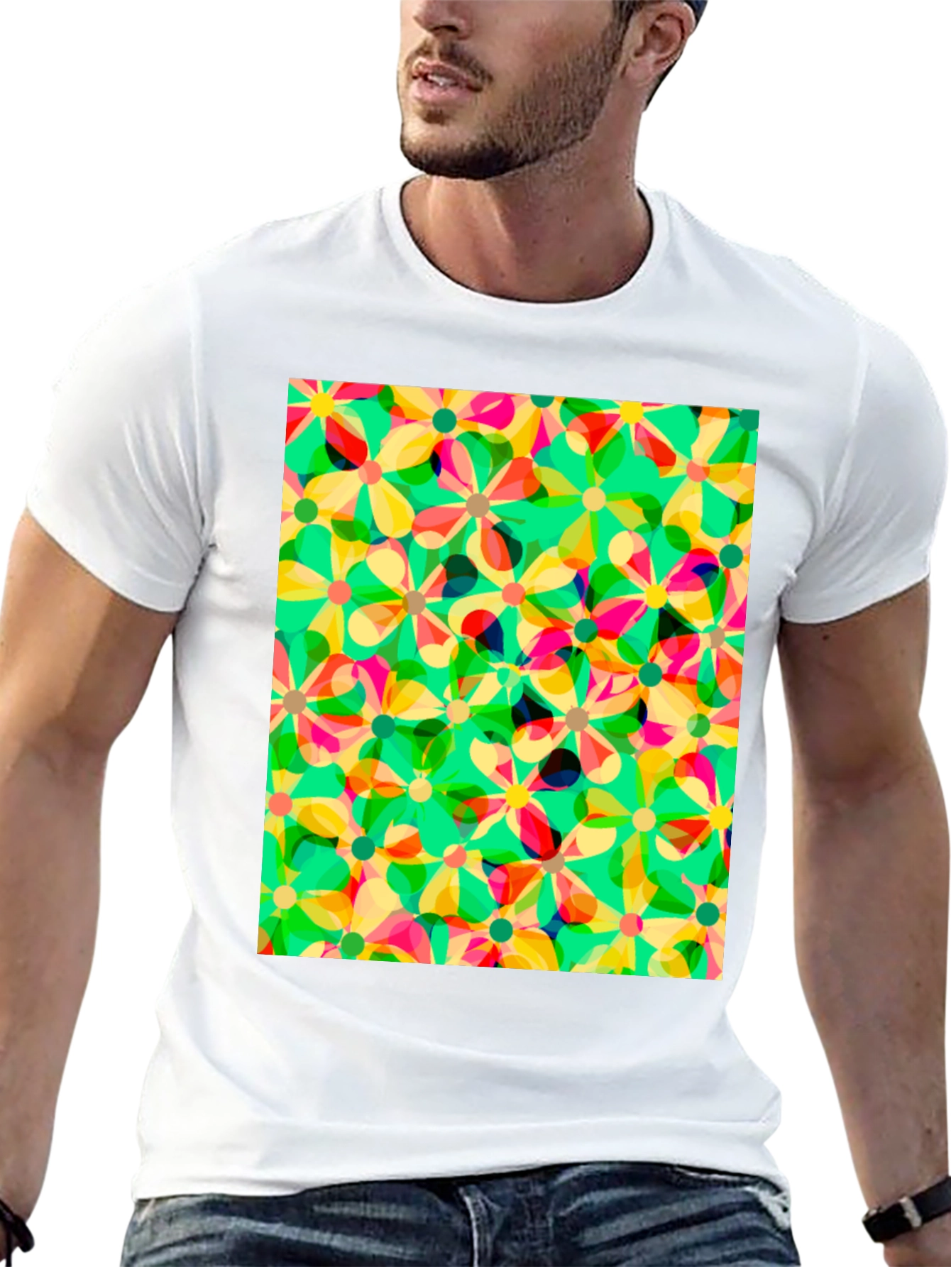 Black Floral Pattern Tee - Vibrant & Unique Design view 13