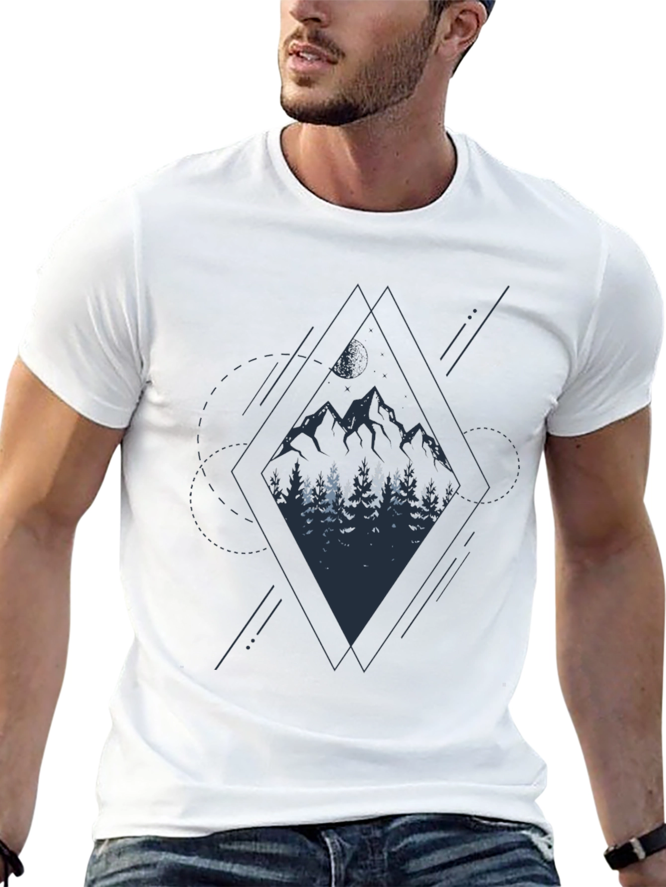 Black Geometric Mountain Graphic Tee - Stylish Men's Black T-Shirt view 13