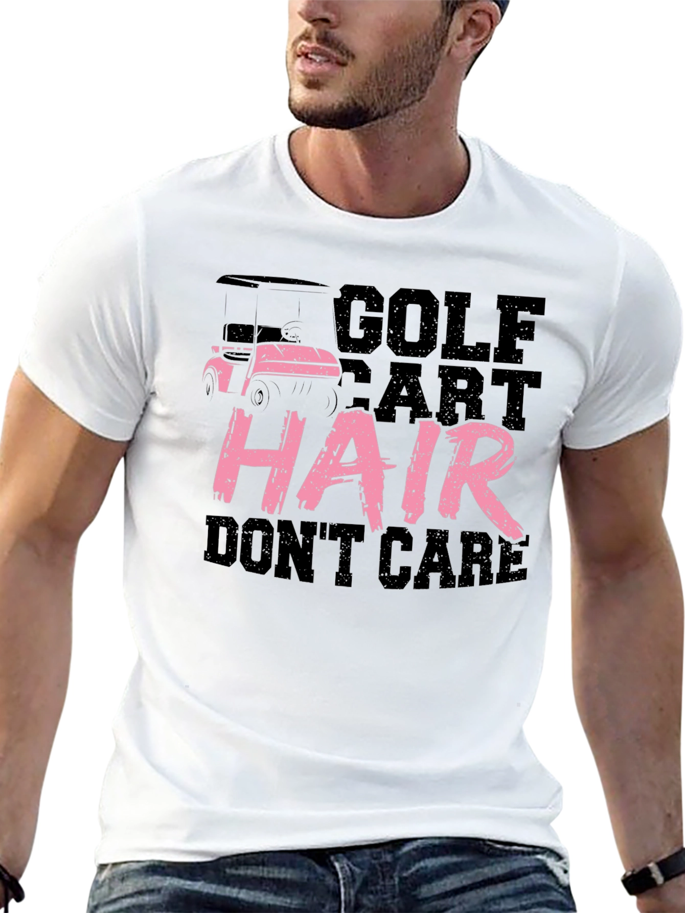 Black Golf Cart Hair Don't Care Tee view 13