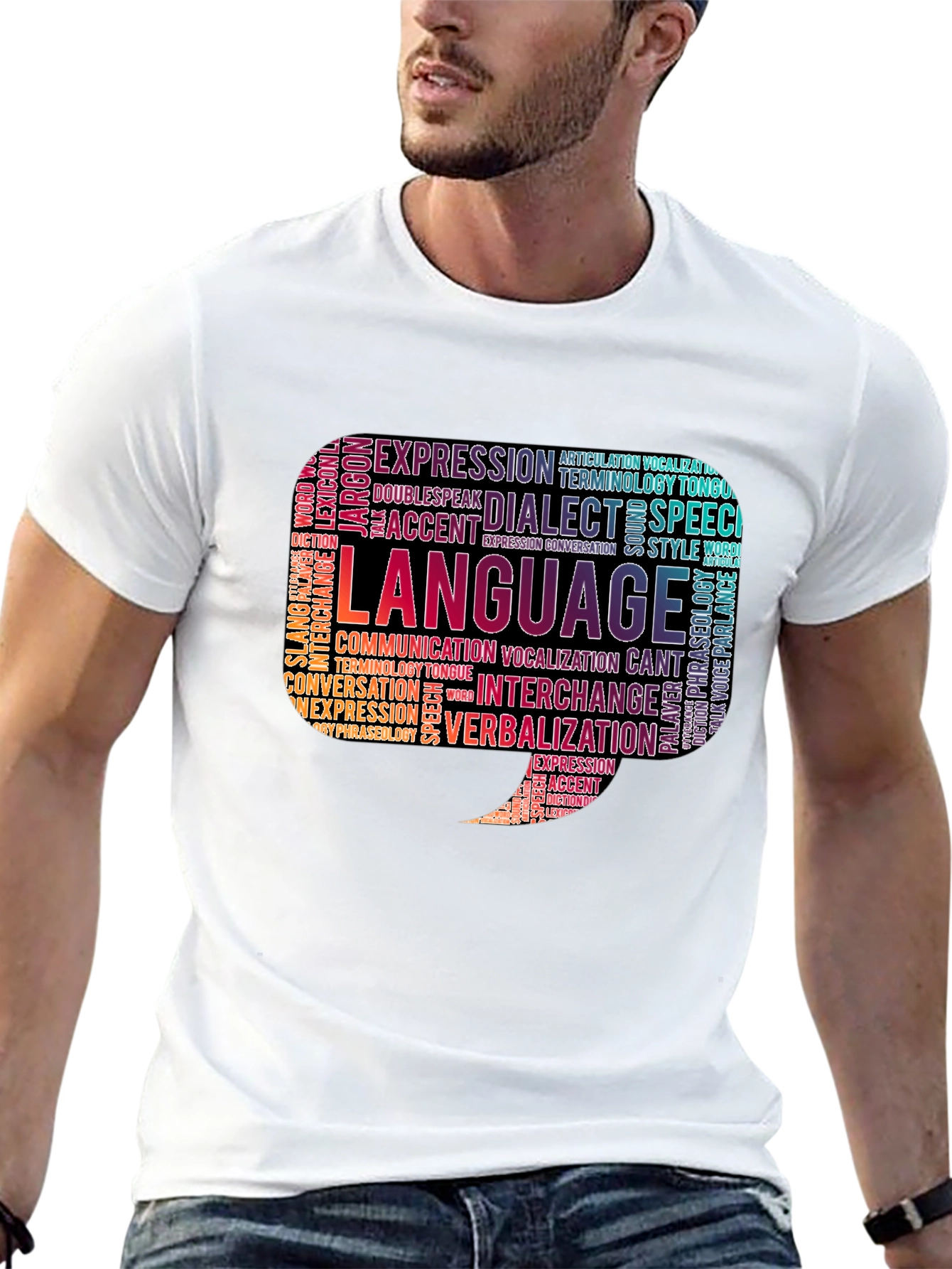 Black Language Word Cloud Graphic Tee view 13