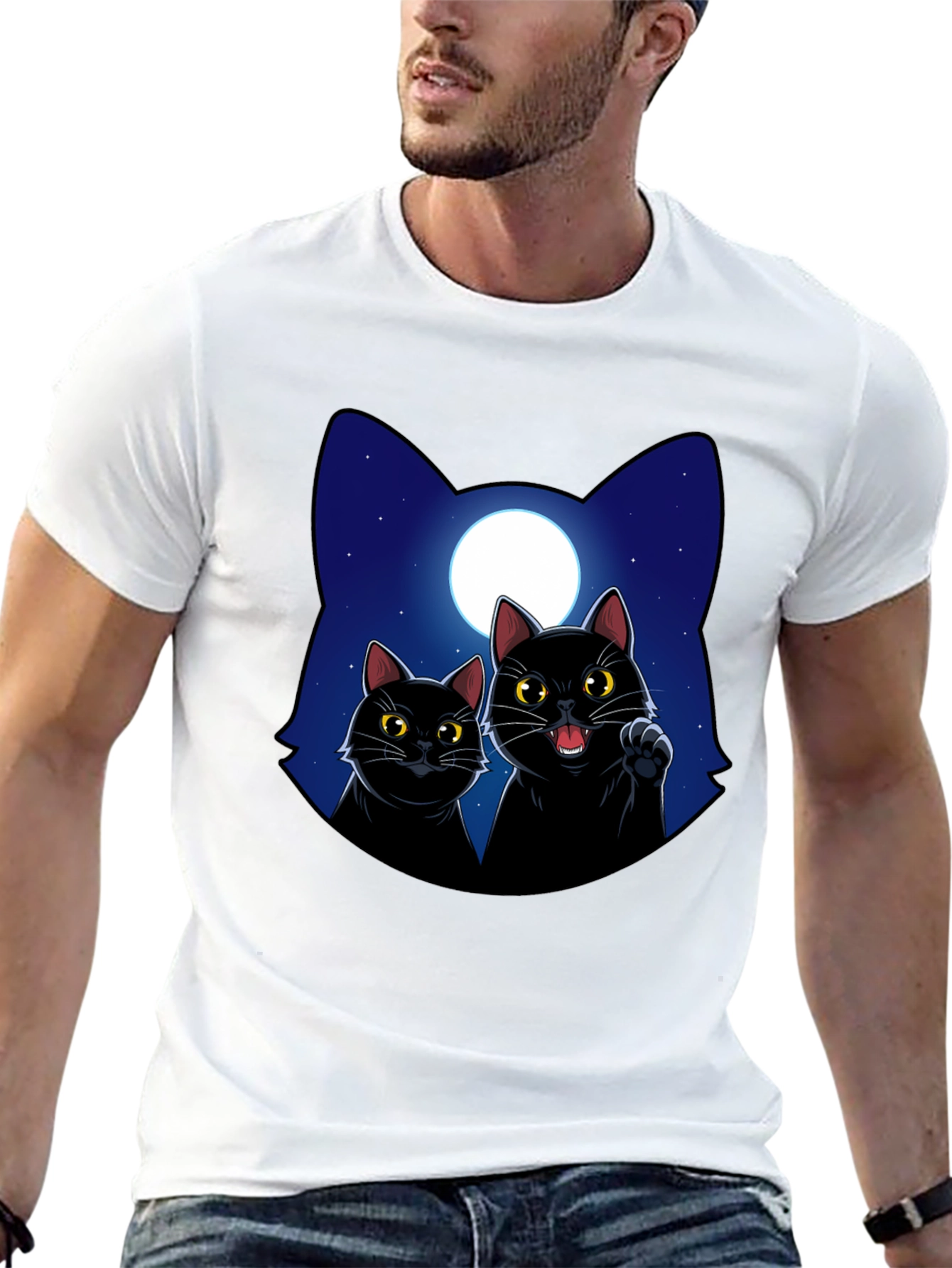 Black Black Cat Moon Graphic T-Shirt view 13