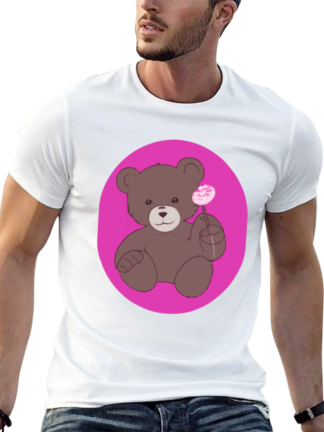 Black Cute Teddy Bear Lollipop Graphic Tee - Unisex view 13