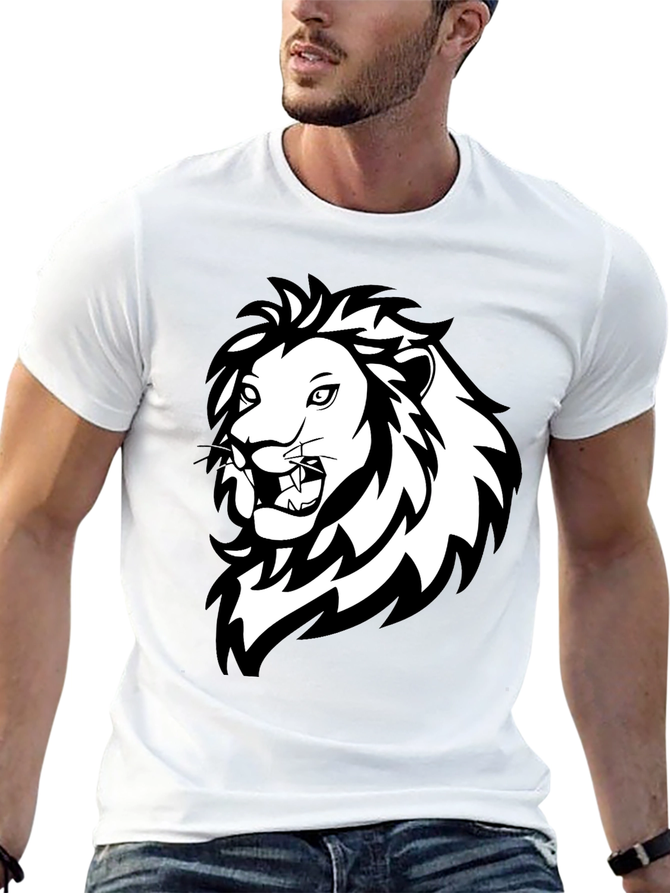 Black Bold Lion Graphic Tee - Black Cotton Crew Neck T-Shirt view 13