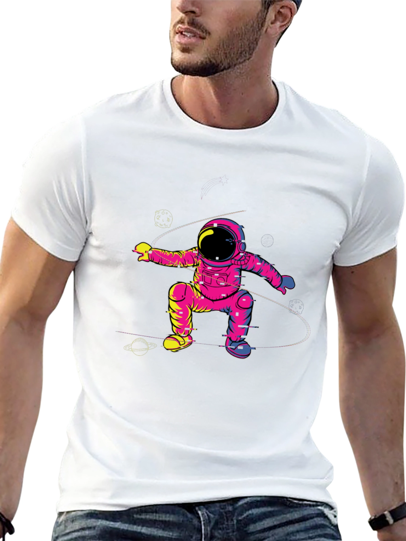 Black Astronaut Graphic Tee - Galaxy Explorer T-Shirt view 13
