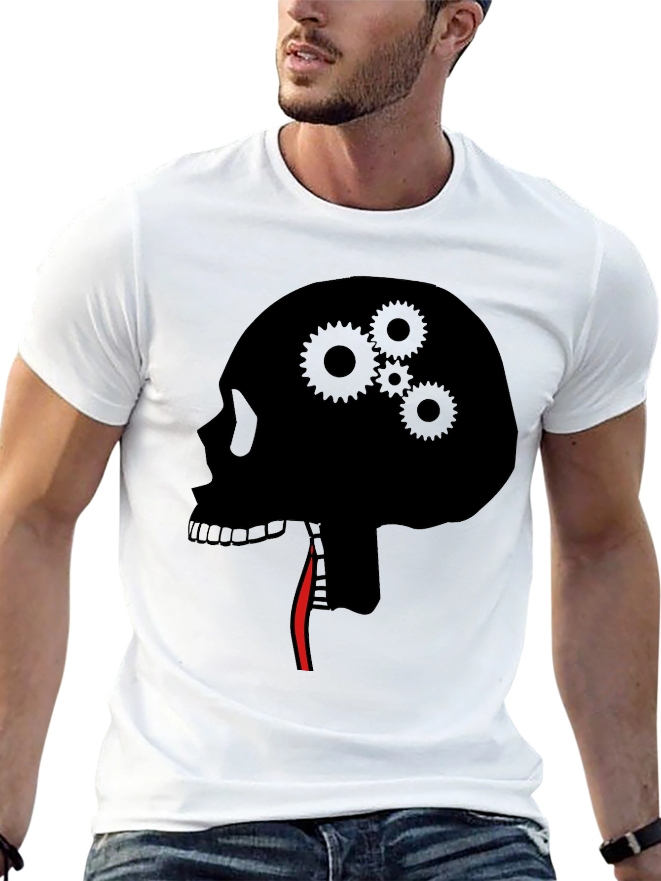 Black Gear Head Skull Tee - Black Graphic T-Shirt view 13